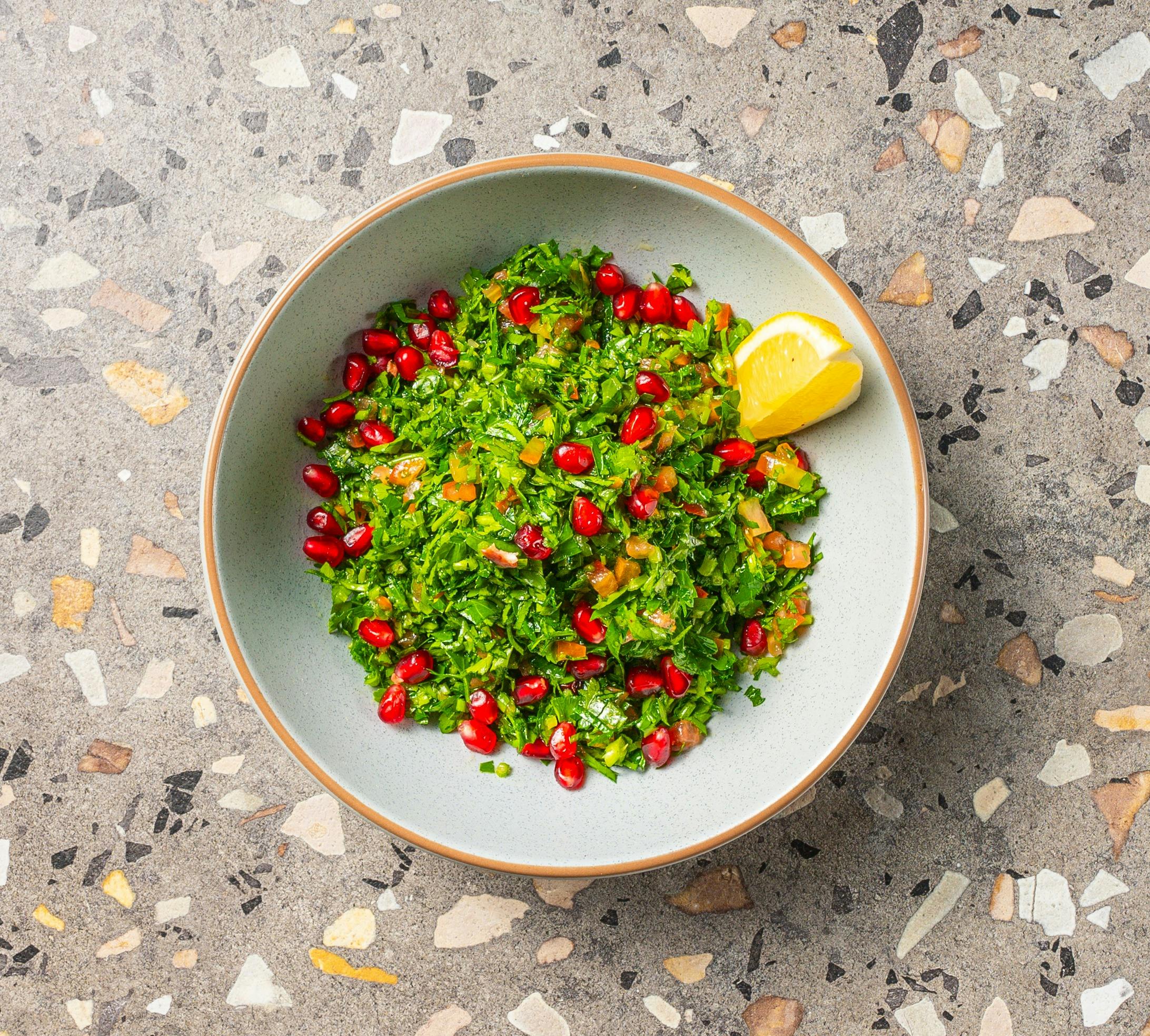 Tabouli salad menu item at Azima Lebanese restaurant Canberra