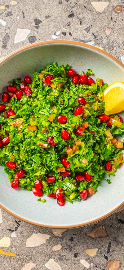 Tabouli salad menu item at Azima Lebanese restaurant Canberra