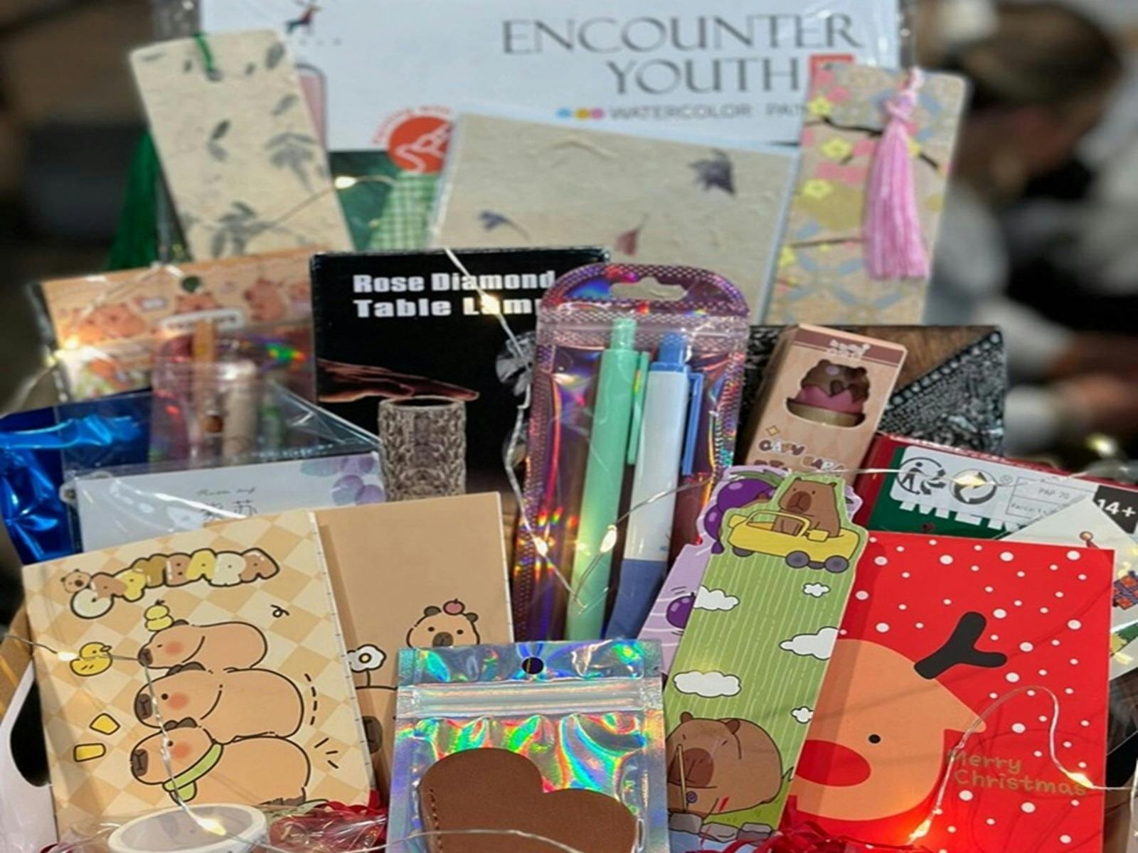 cards and stationary in a hamper