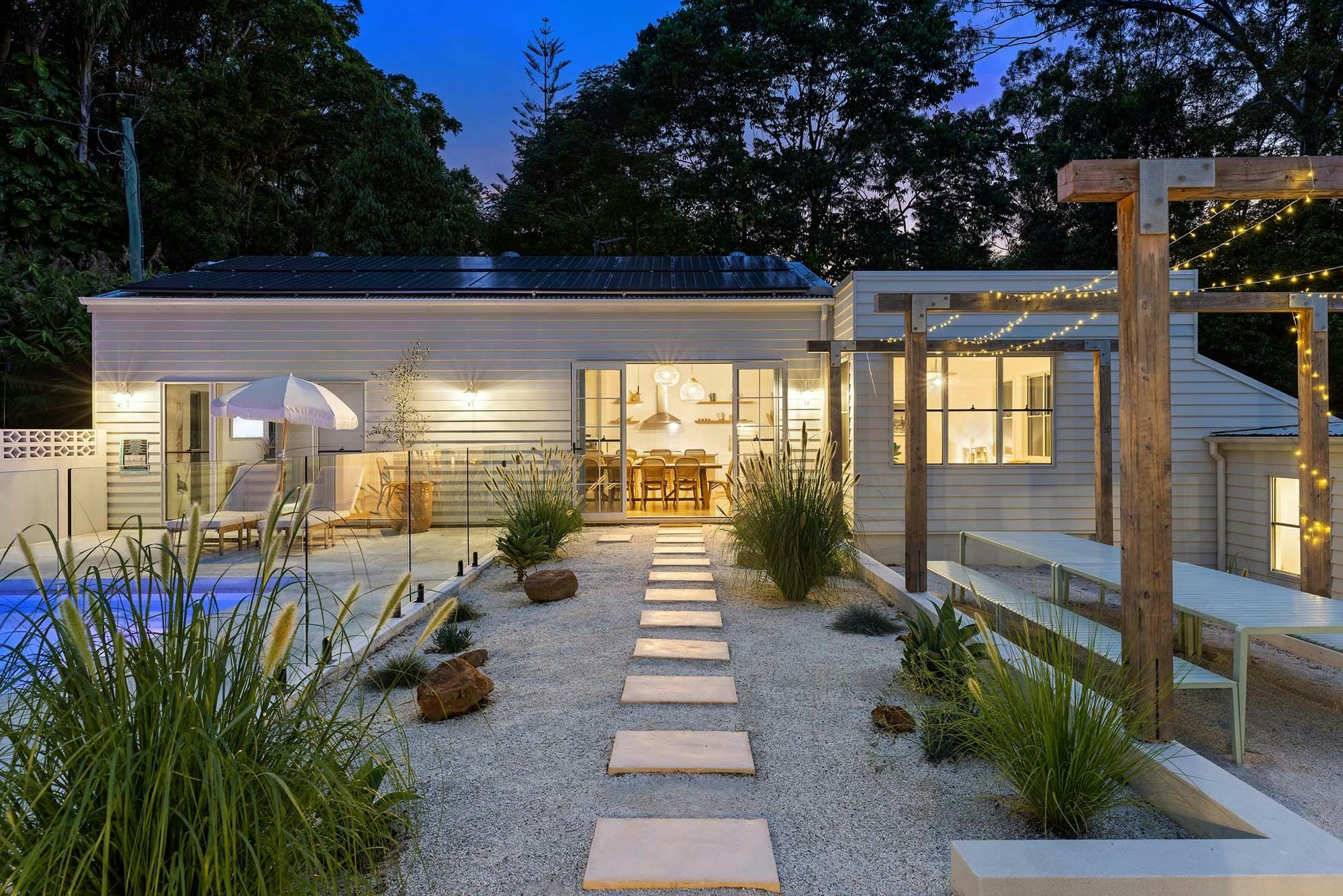 Casa Nomad - Byron Bay - Pool, Patio, and Outdoor Dining flow to Residence at Sunset