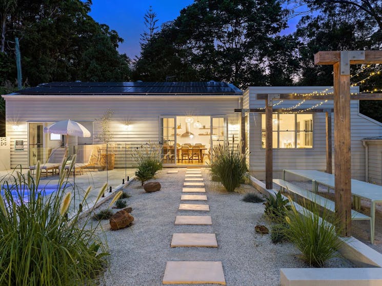 Casa Nomad - Byron Bay - Pool, Patio, and Outdoor Dining flow to Residence at Sunset
