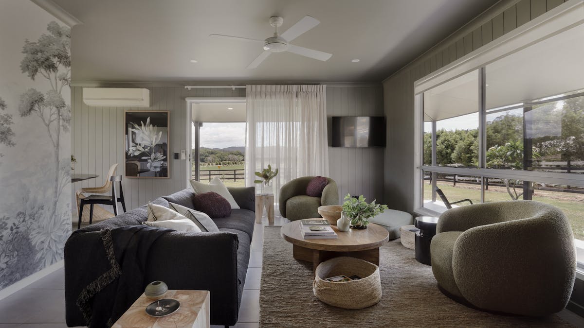 View looking through living room in The Acreage cottage