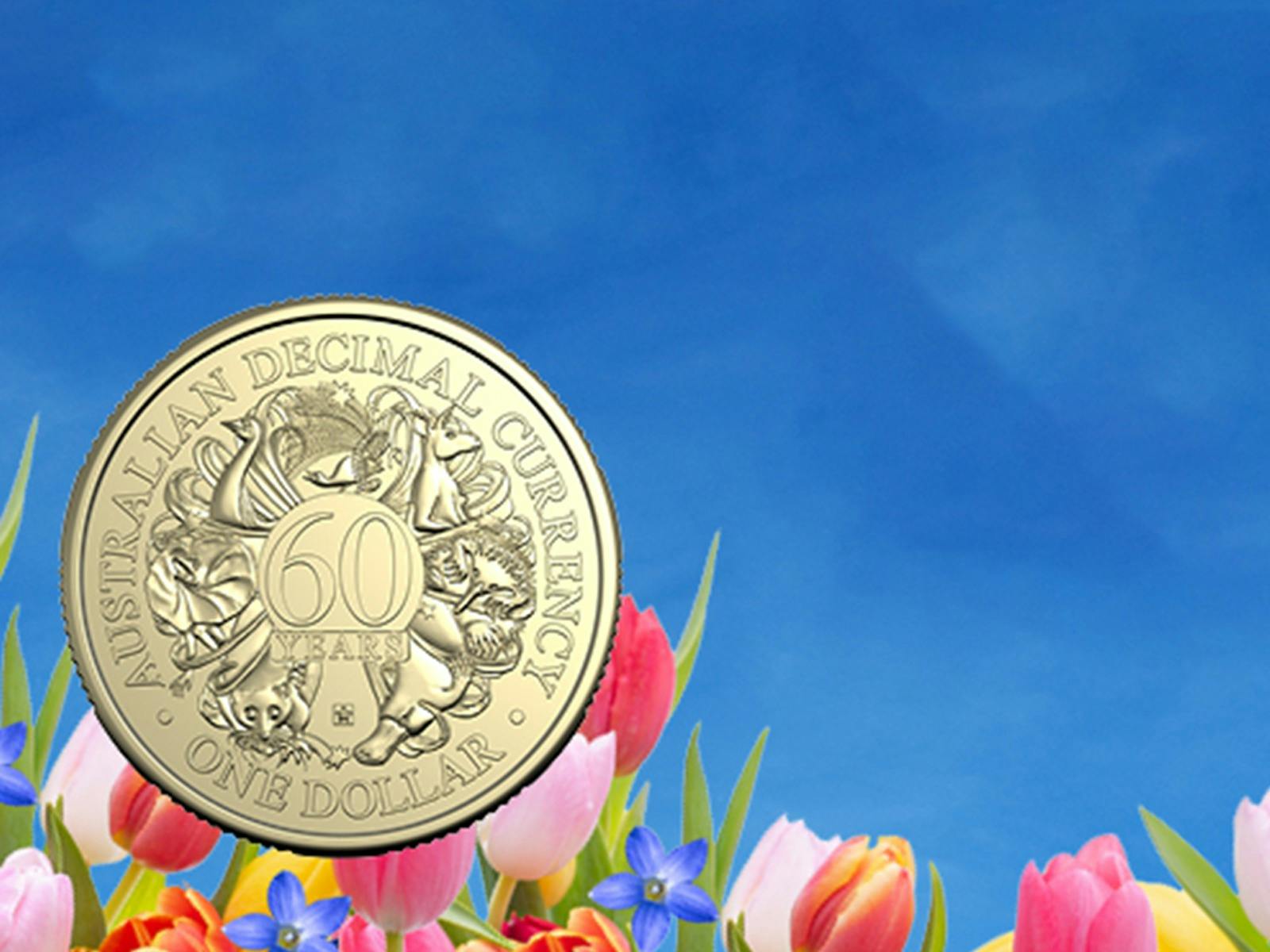 A coin in a bed of tulips