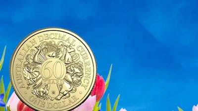 A coin in a bed of tulips