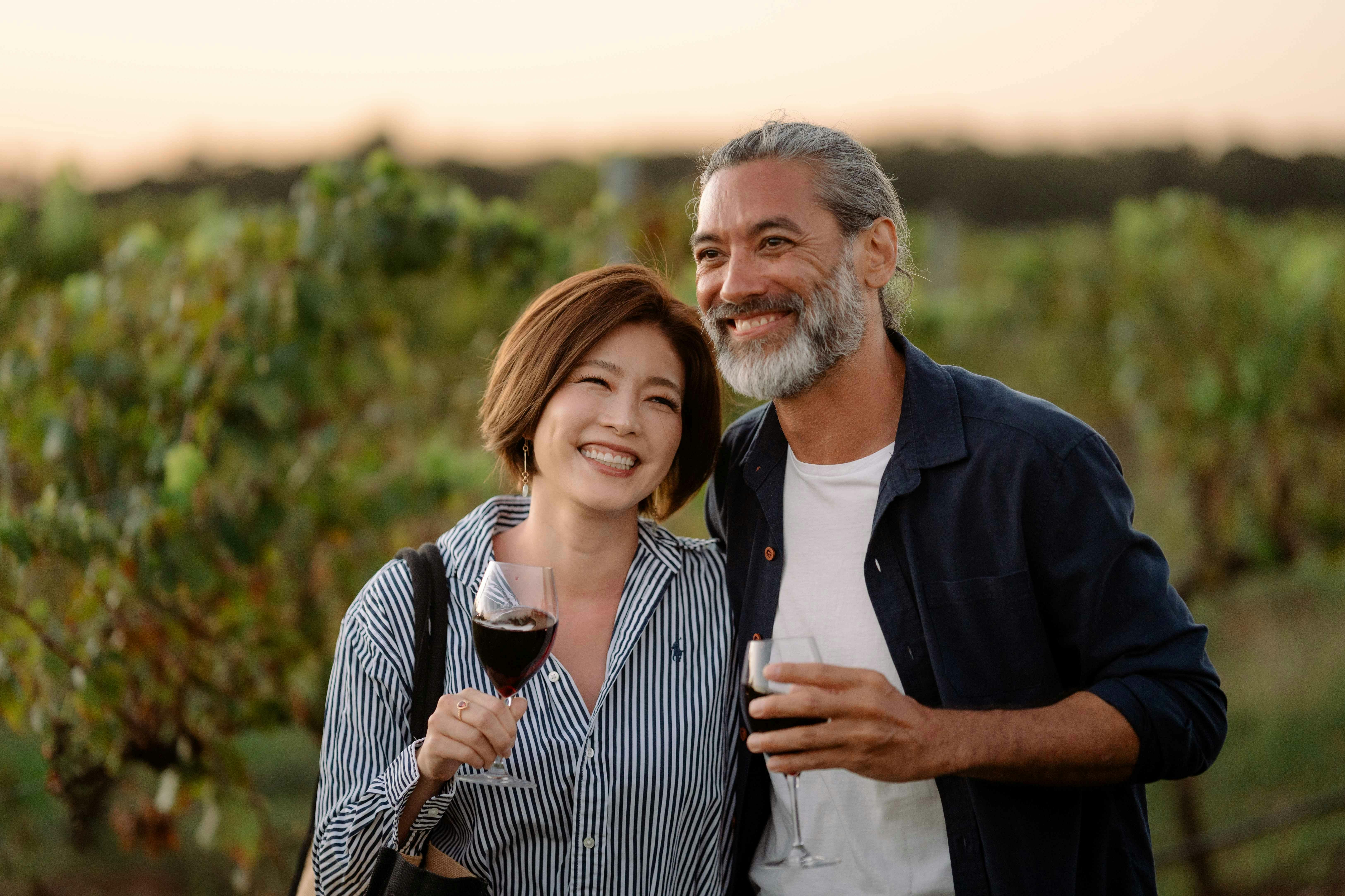 Couple walking in vines