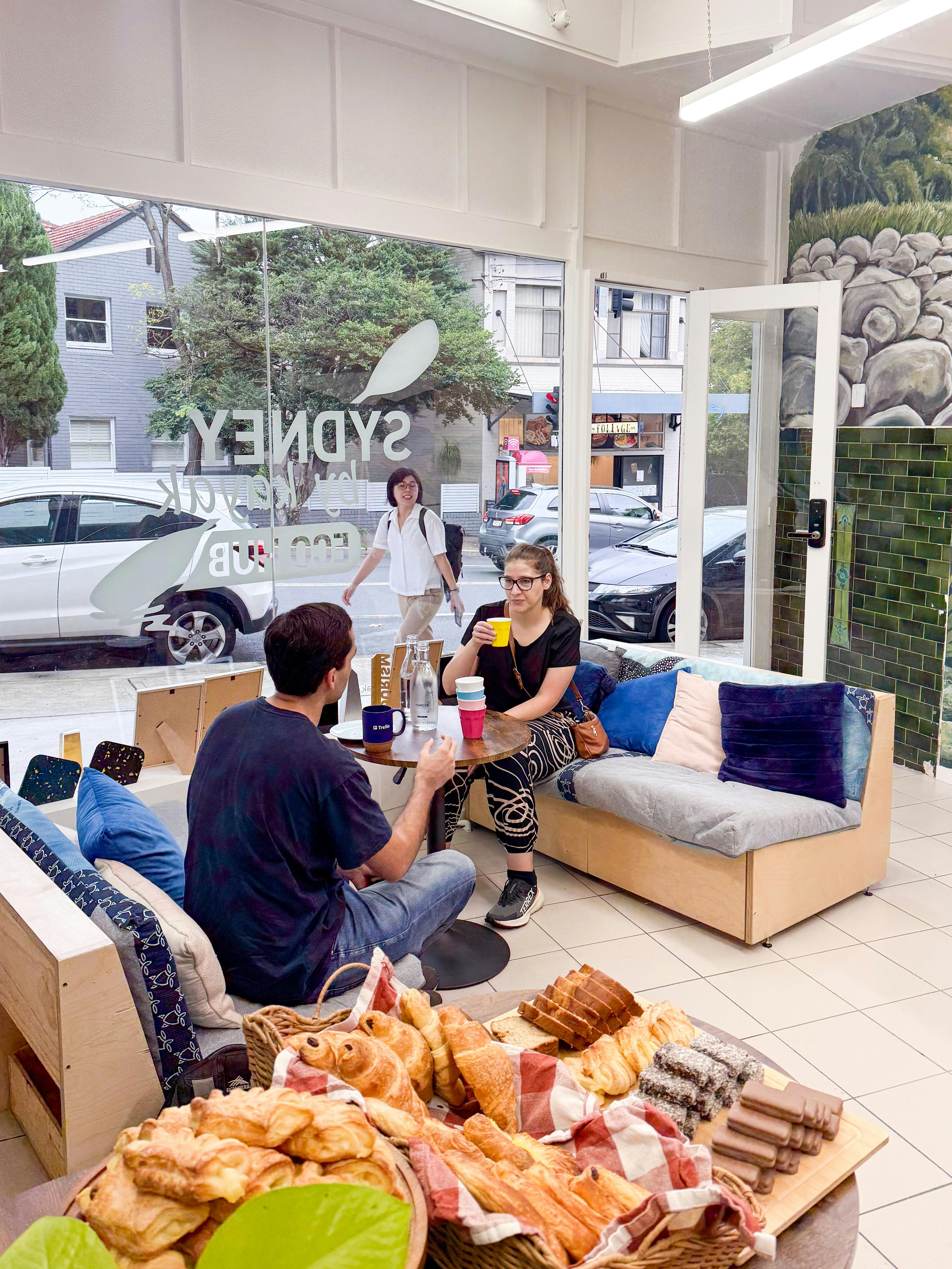 Customers sit down to enjoy their coffee from the SBK Eco Hub which hosts the new Speakeasy coffee