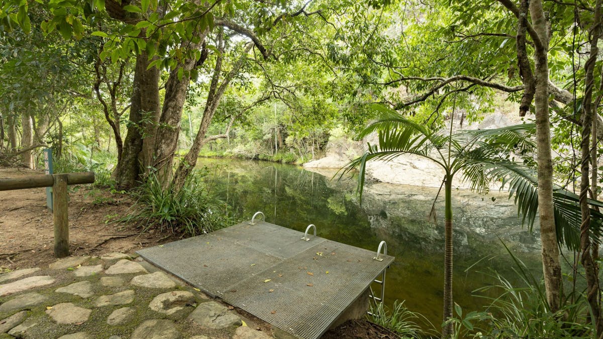 Wheelchair accessible swimming platform leading into Waterview Creek.