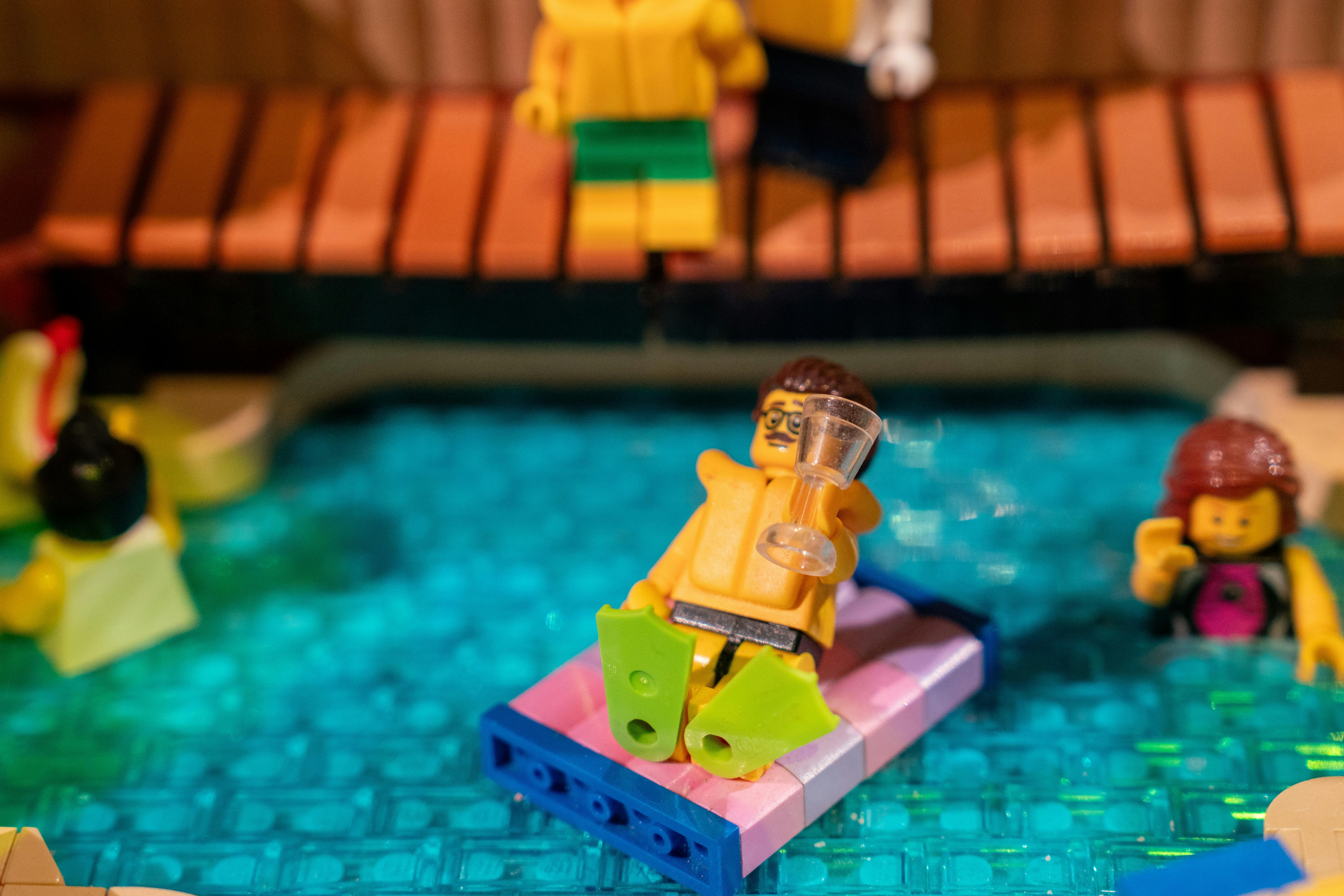 LEGO® minifigure in pool in RELICS exhibit