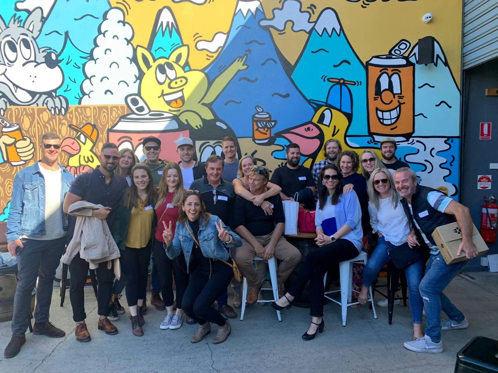 A group photo out the front of Wolf of the Willows Brewery