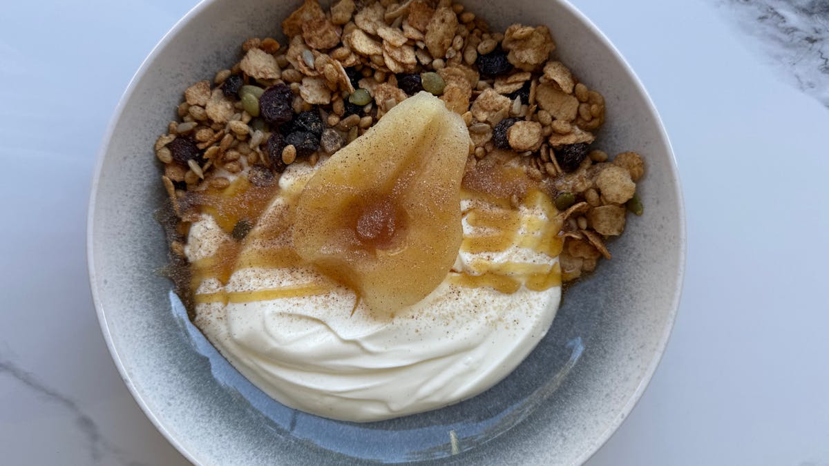 Pear granola yoghurt bowl