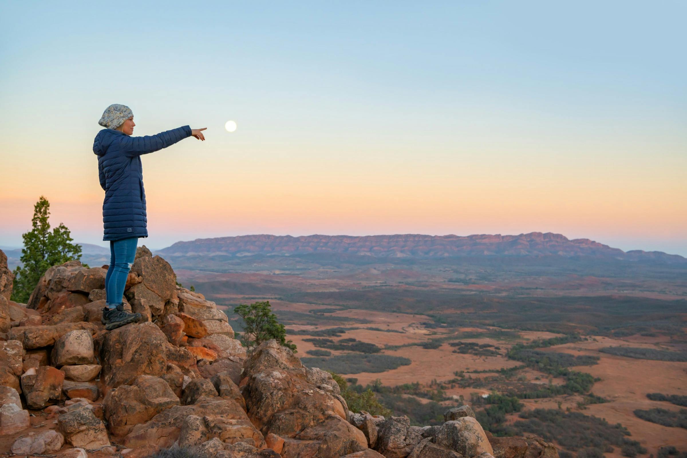 Touching the moon at dusk from Chace Range during a heli-camping experience