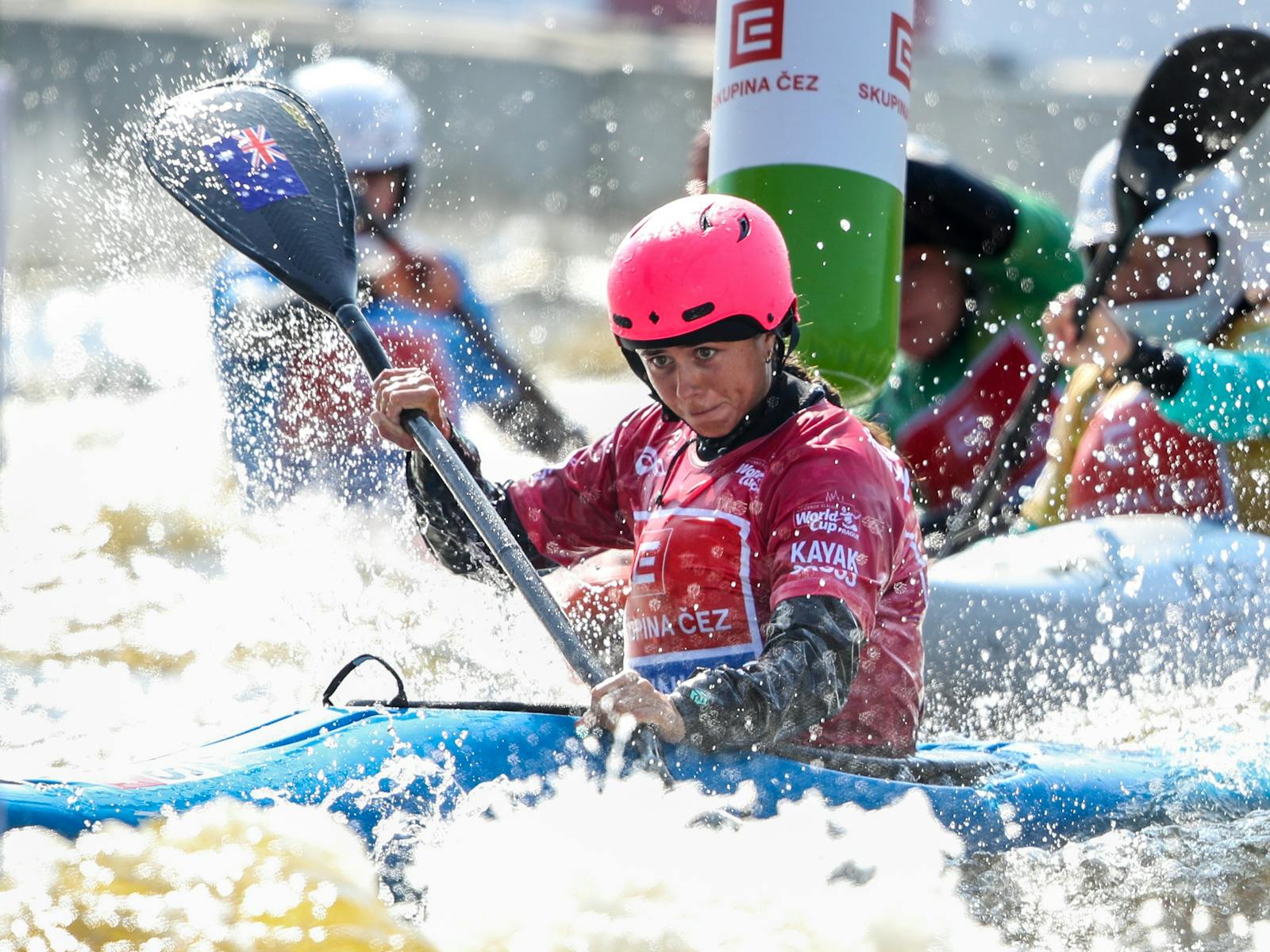 Noemie Fox competing in Kayak Cross Global Qualification Event in 2024