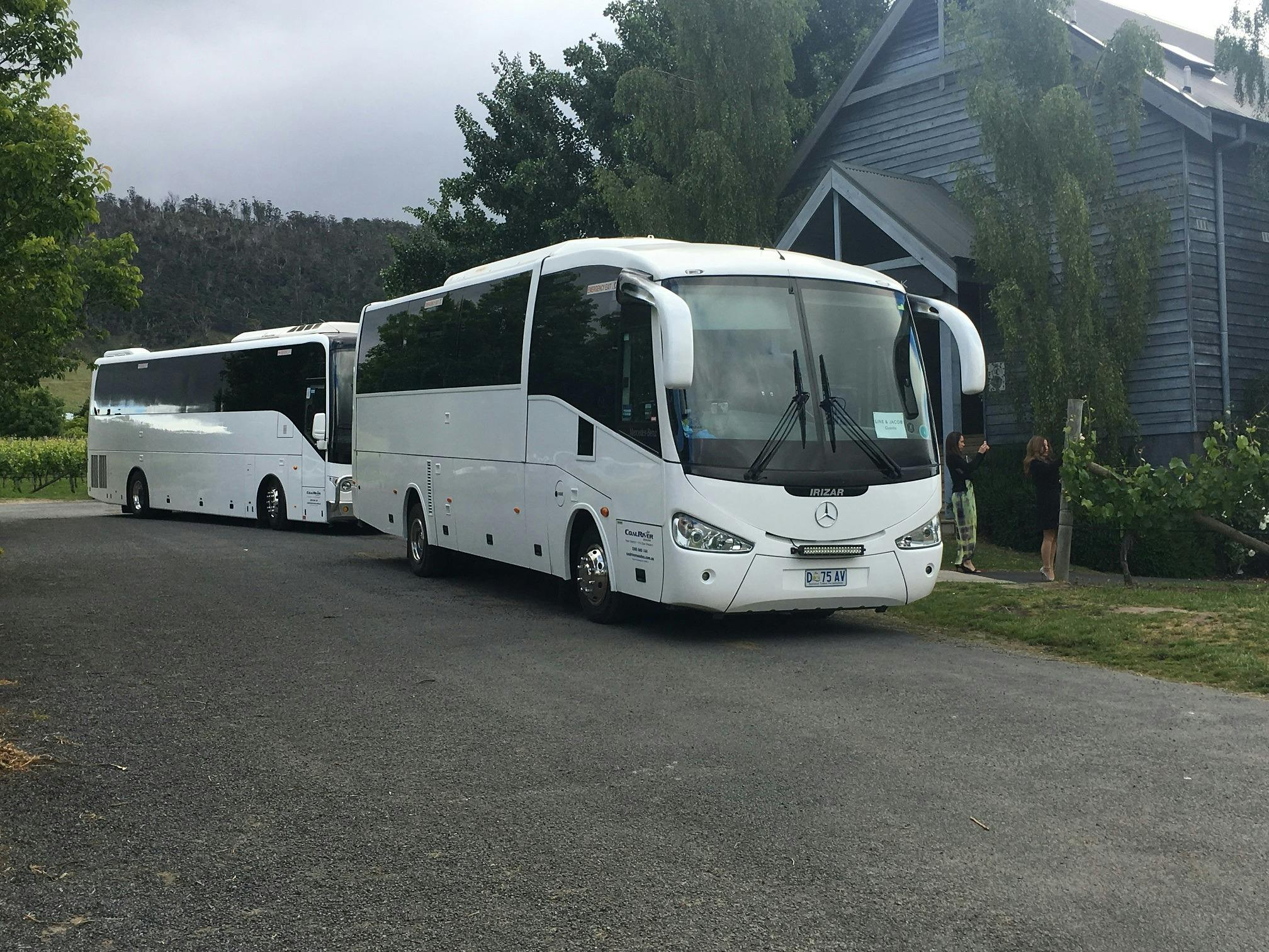 Large coaches arriving at Frogmore Creek