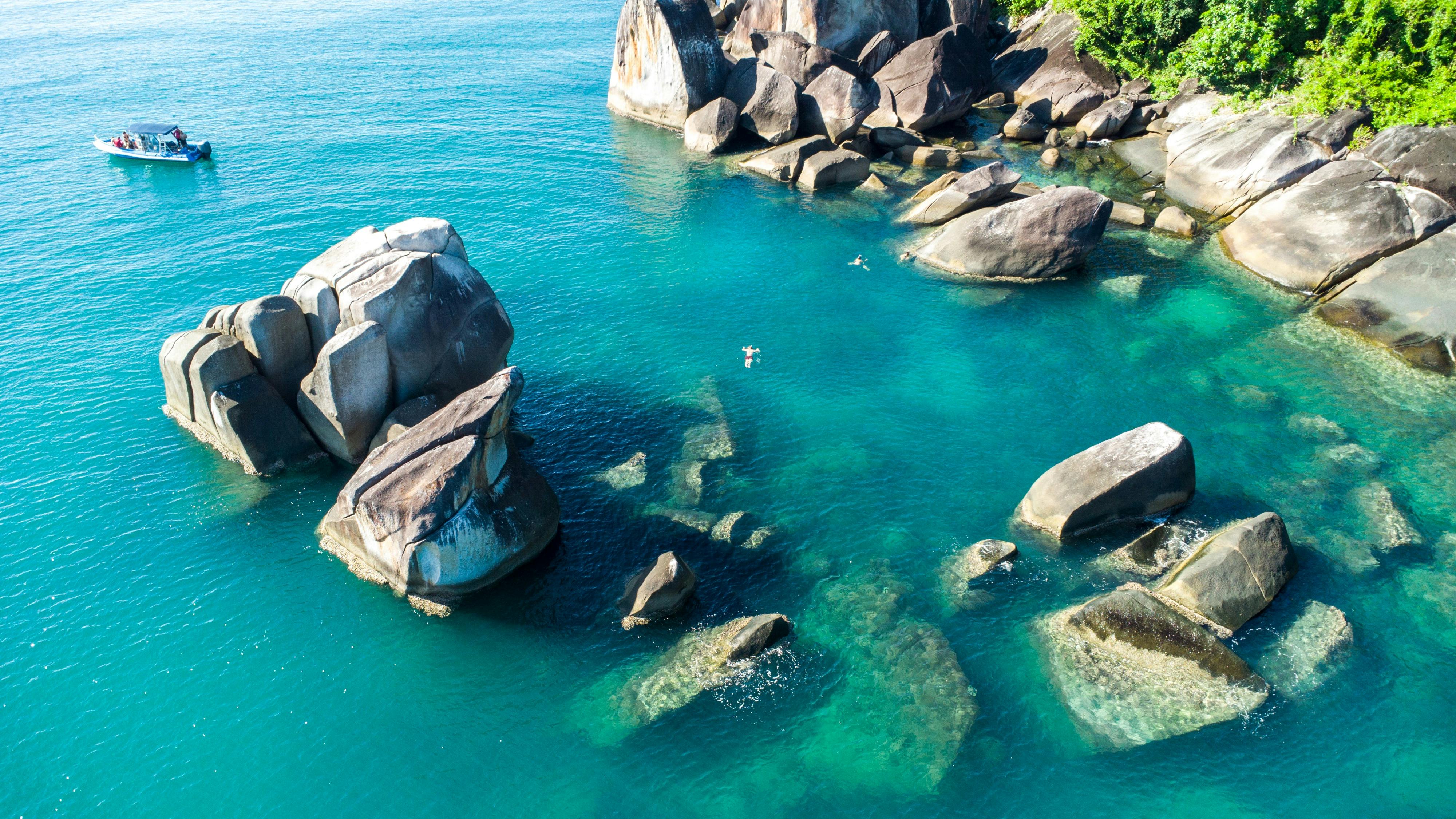 Drone shot of giant granite boulders