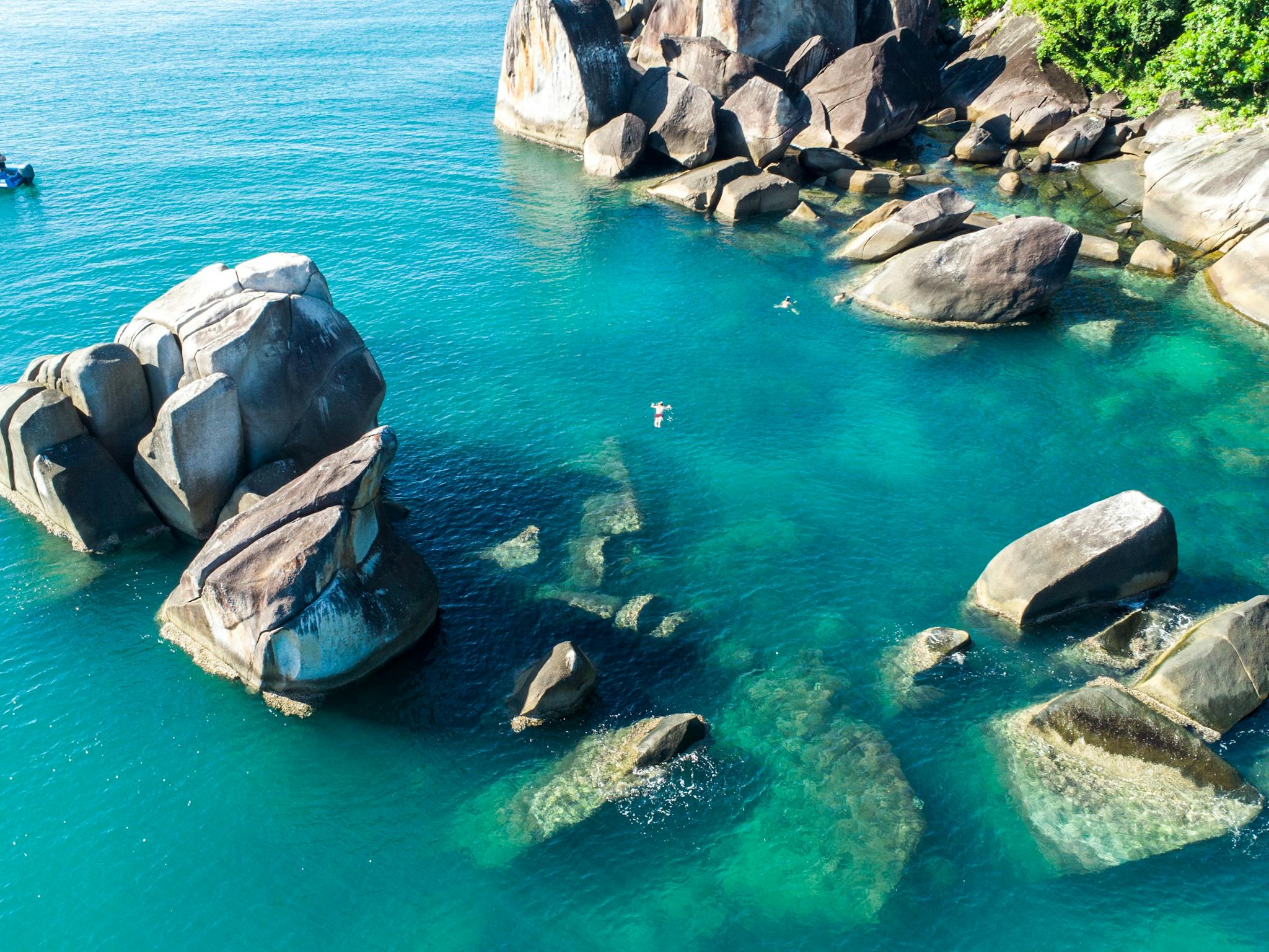 Drone shot of giant granite boulders