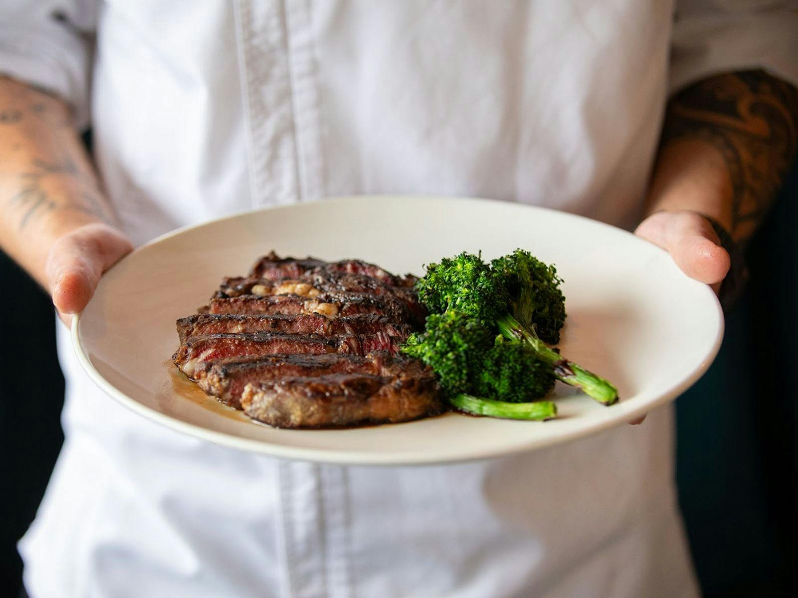 300g Scotch Fillet – Rich marbled scotch with broccolini and red wine jus