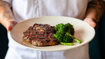 300g Scotch Fillet – Rich marbled scotch with broccolini and red wine jus