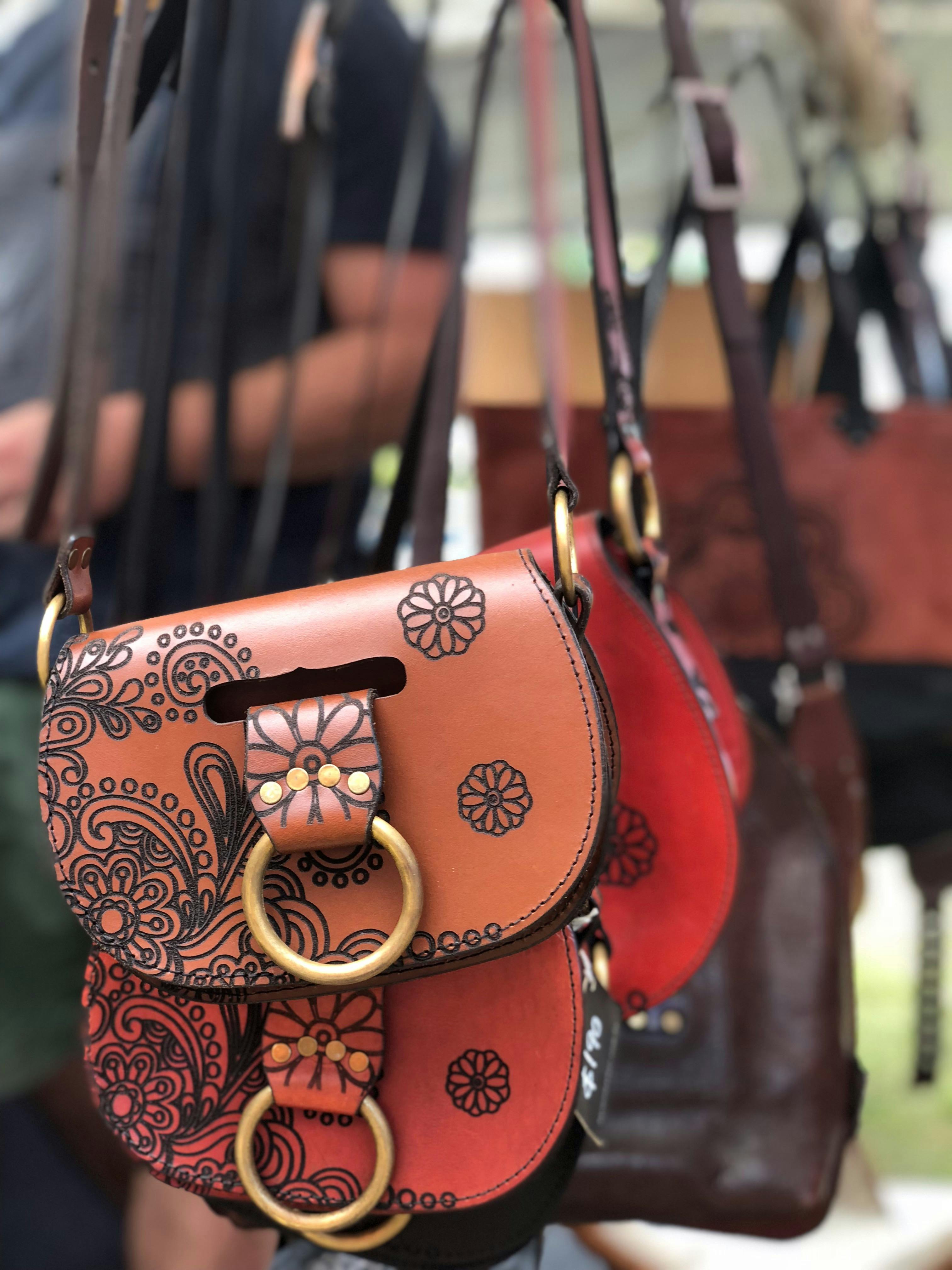Leather hand bags of all shapes and sizes