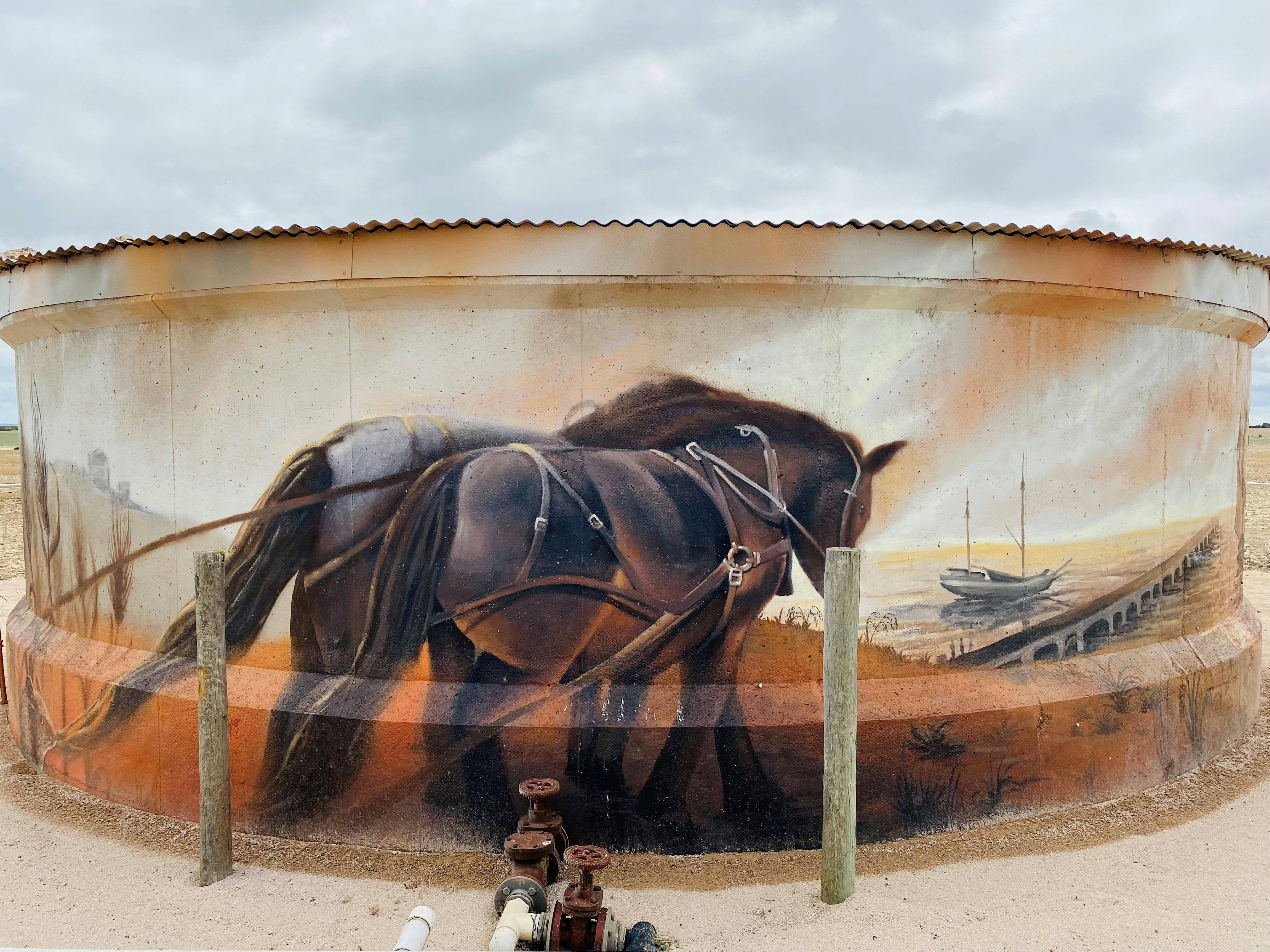 Port Moorowie Water Tank Mural - Working Horse