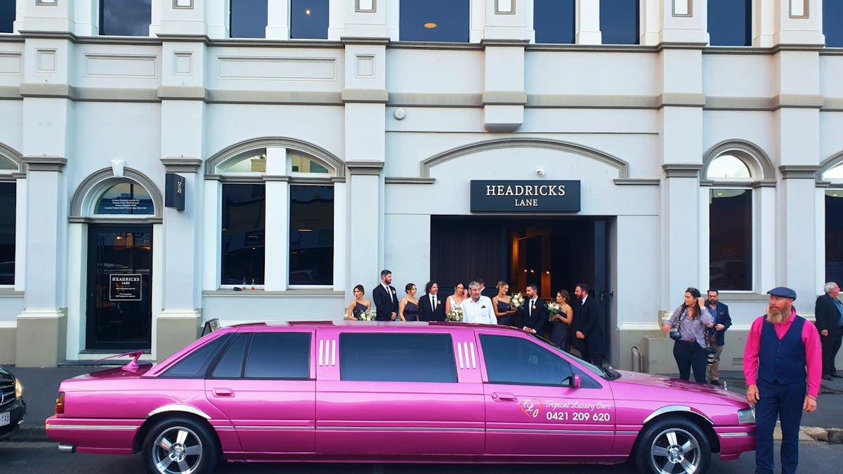 Wedding Limousine with chauffeur, photographed outside Headricks Lane Brewery & Restaurant