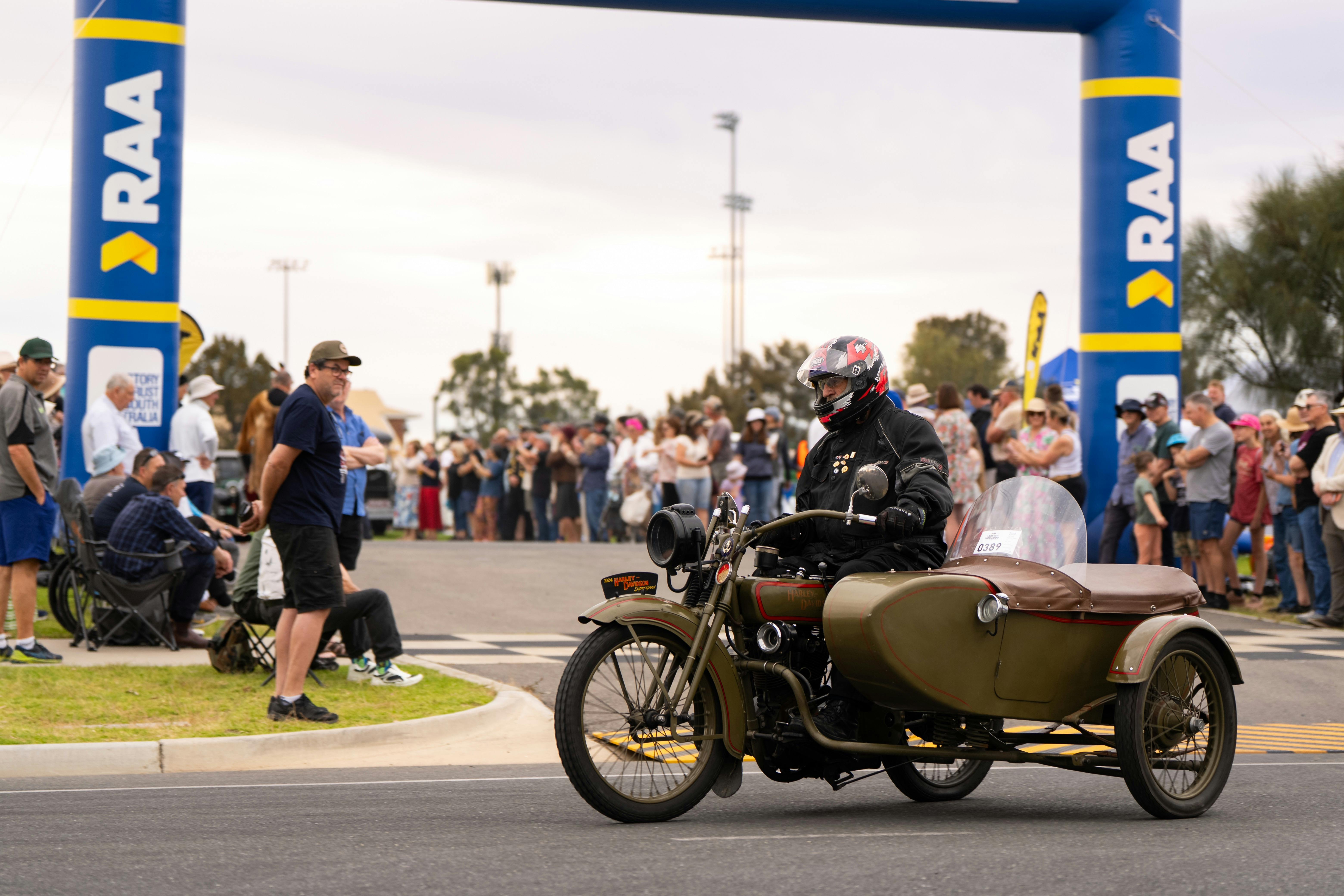 Vintage motorcycle at RAA Bay to Birdwood start line
