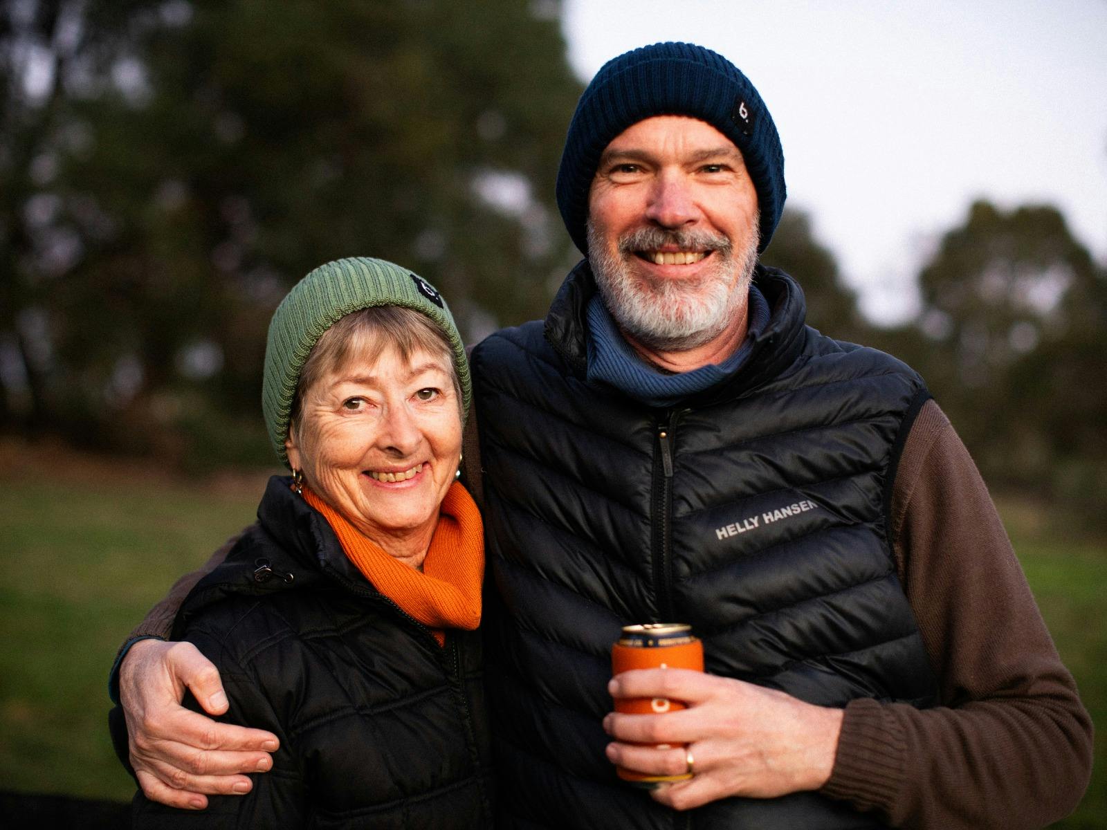 Brood Winter Solstice 2026 - CoFounder, Nigel and his wife Sue wearing Brood