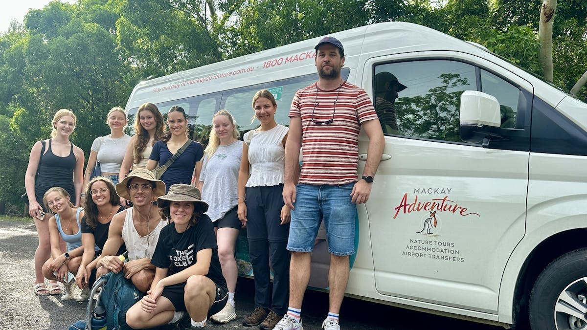 Adventure group with bus