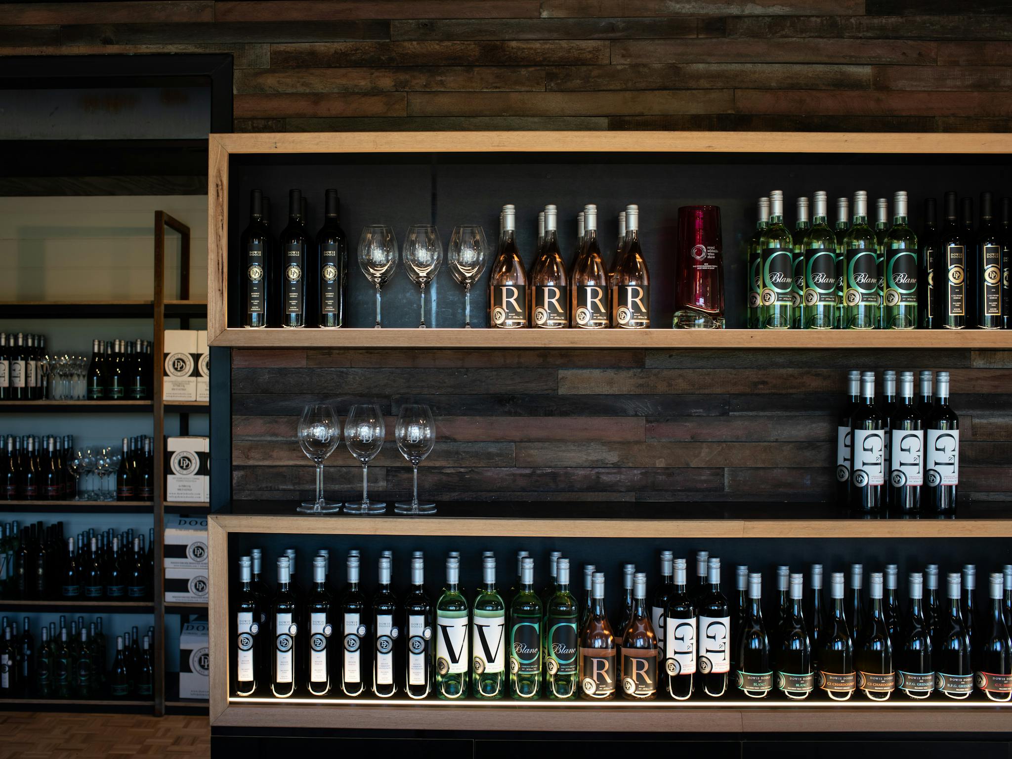 Wine Bottles on Shelves