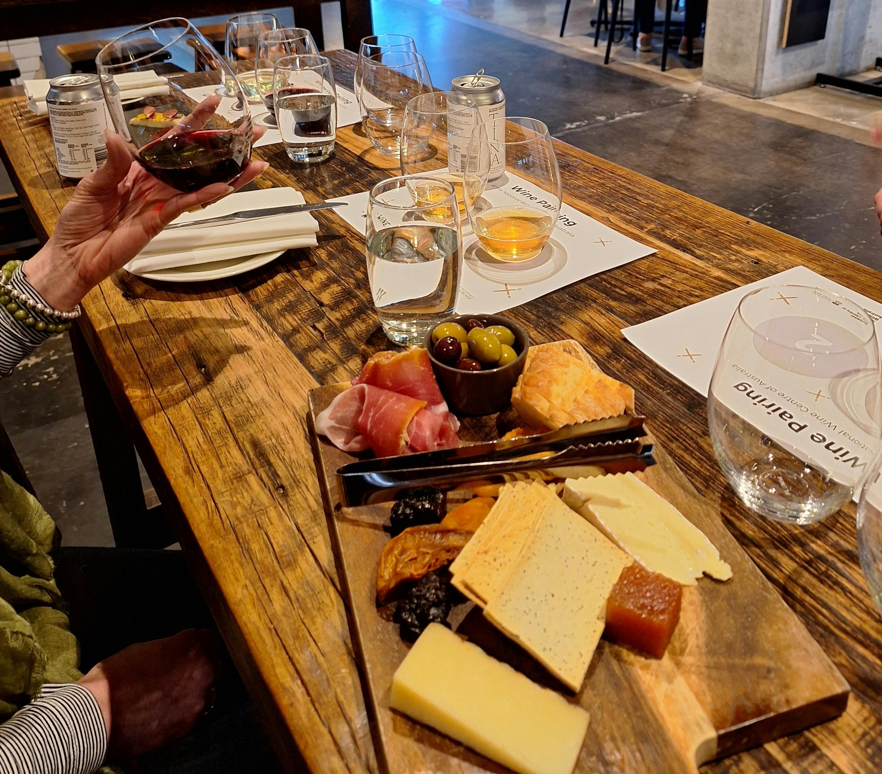 Radelaide Tours provide a chacuterie board at the Nationalwine centre on their food tour, Adelaide