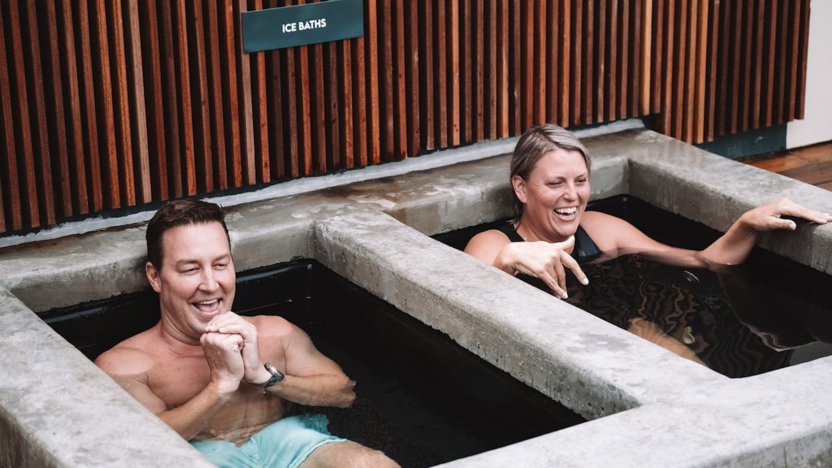 Two people in the ice baths