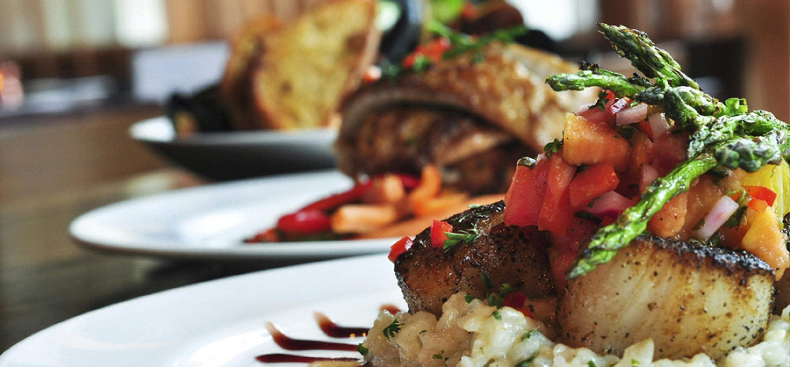 Meals lined up on white plate
