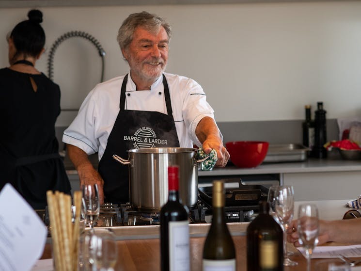 The extraorindary Michael Manners showing his incredible talent in the cooking school.