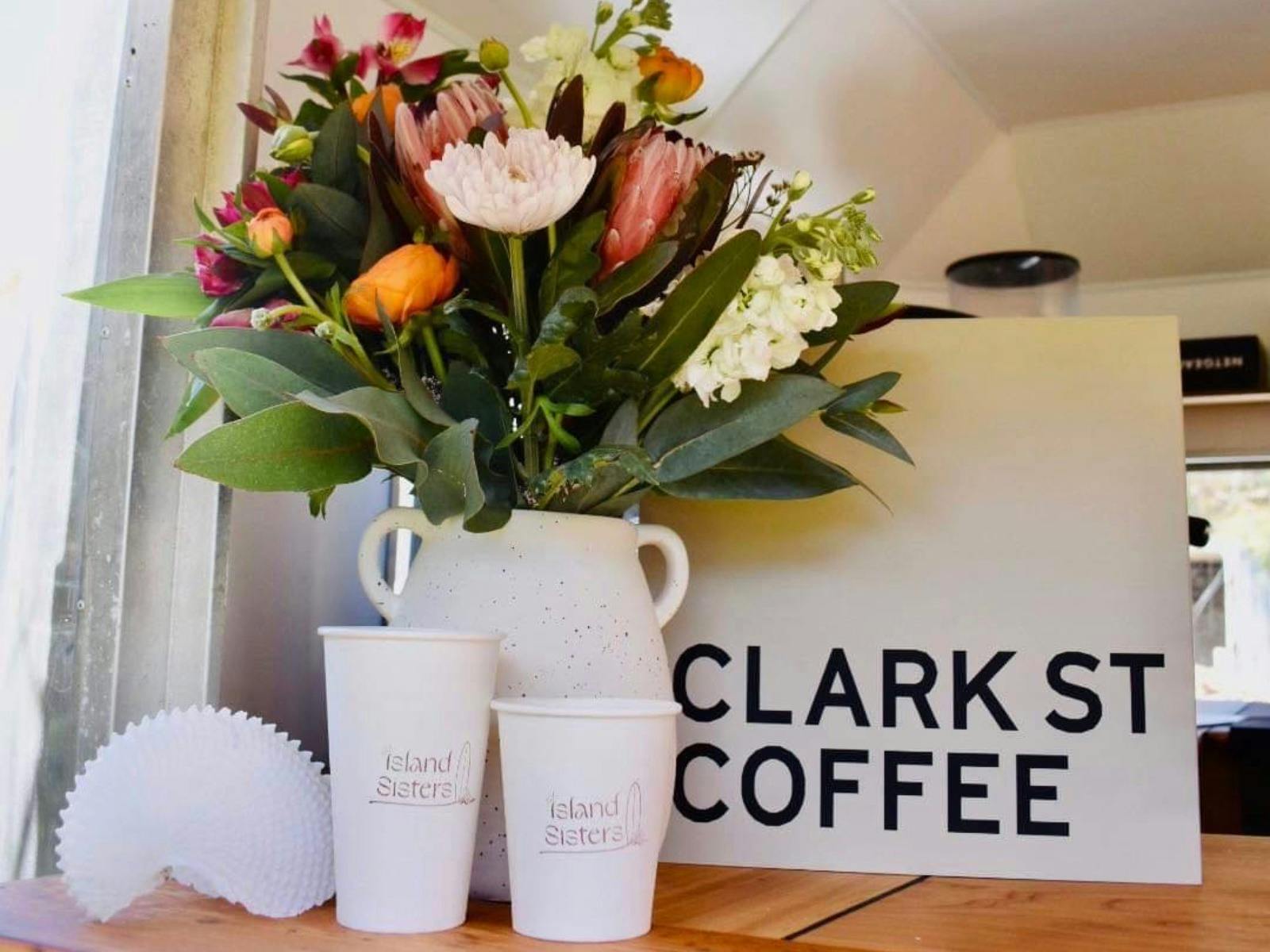 Coffee cups and coffee sign, Clark St Coffee