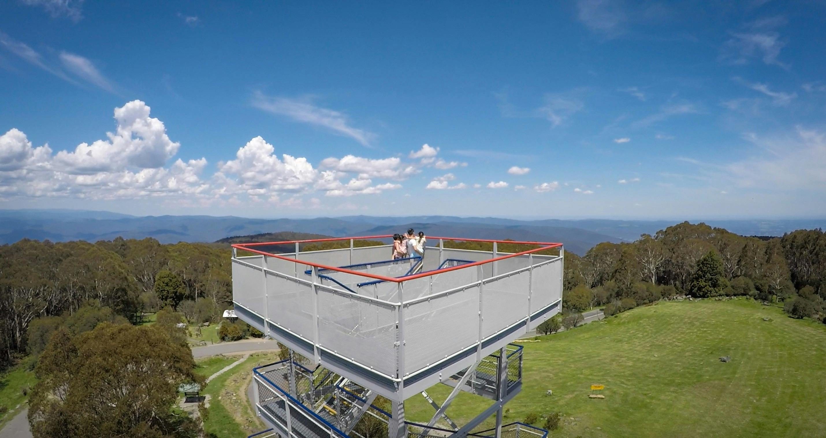 Drone Image of Family at Observation Tower