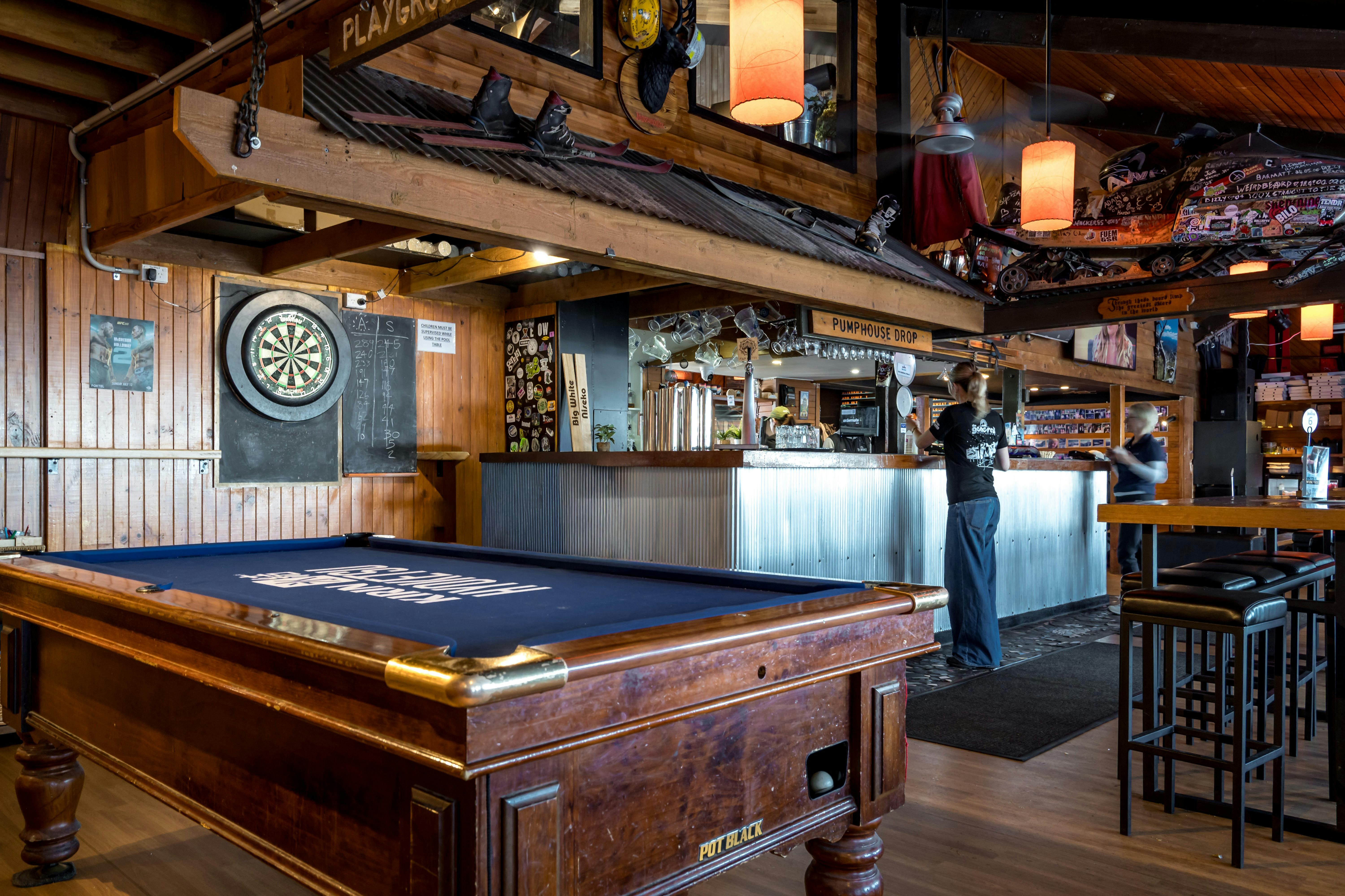 Main bar, pool table and one of the 10 dart boards within the venue
