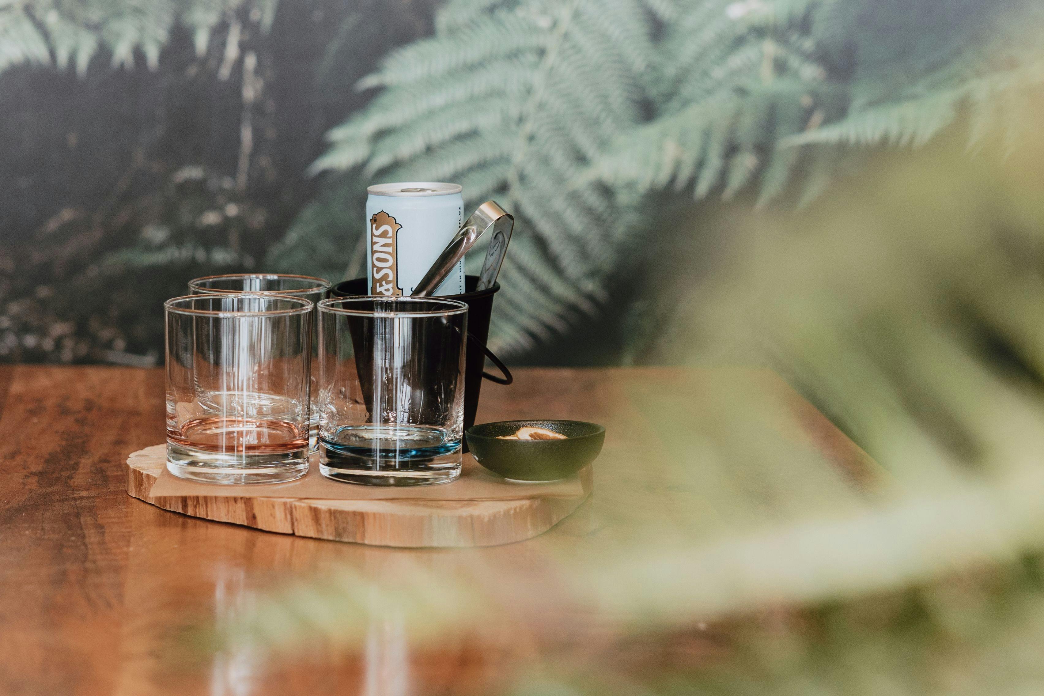 Our Gin tasting paddles includes 3 of our small batch spirits with a tonic or soda on the side.