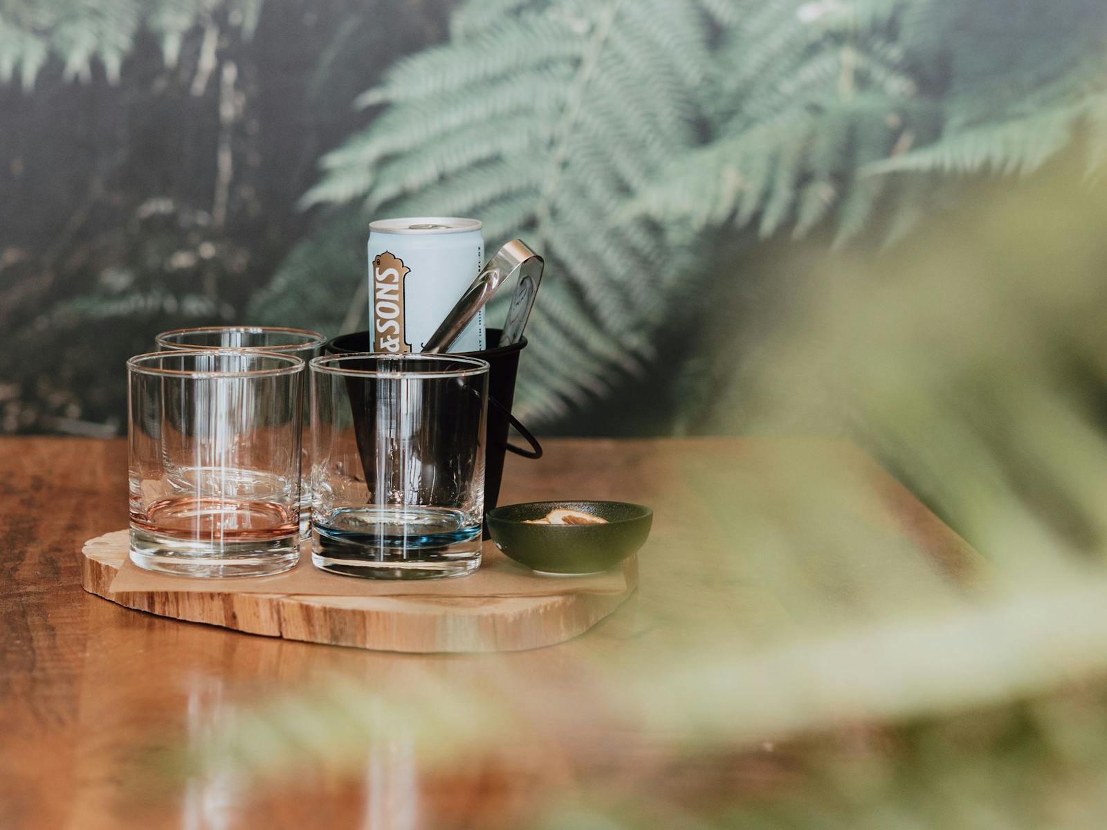 Our Gin tasting paddles includes 3 of our small batch spirits with a tonic or soda on the side.