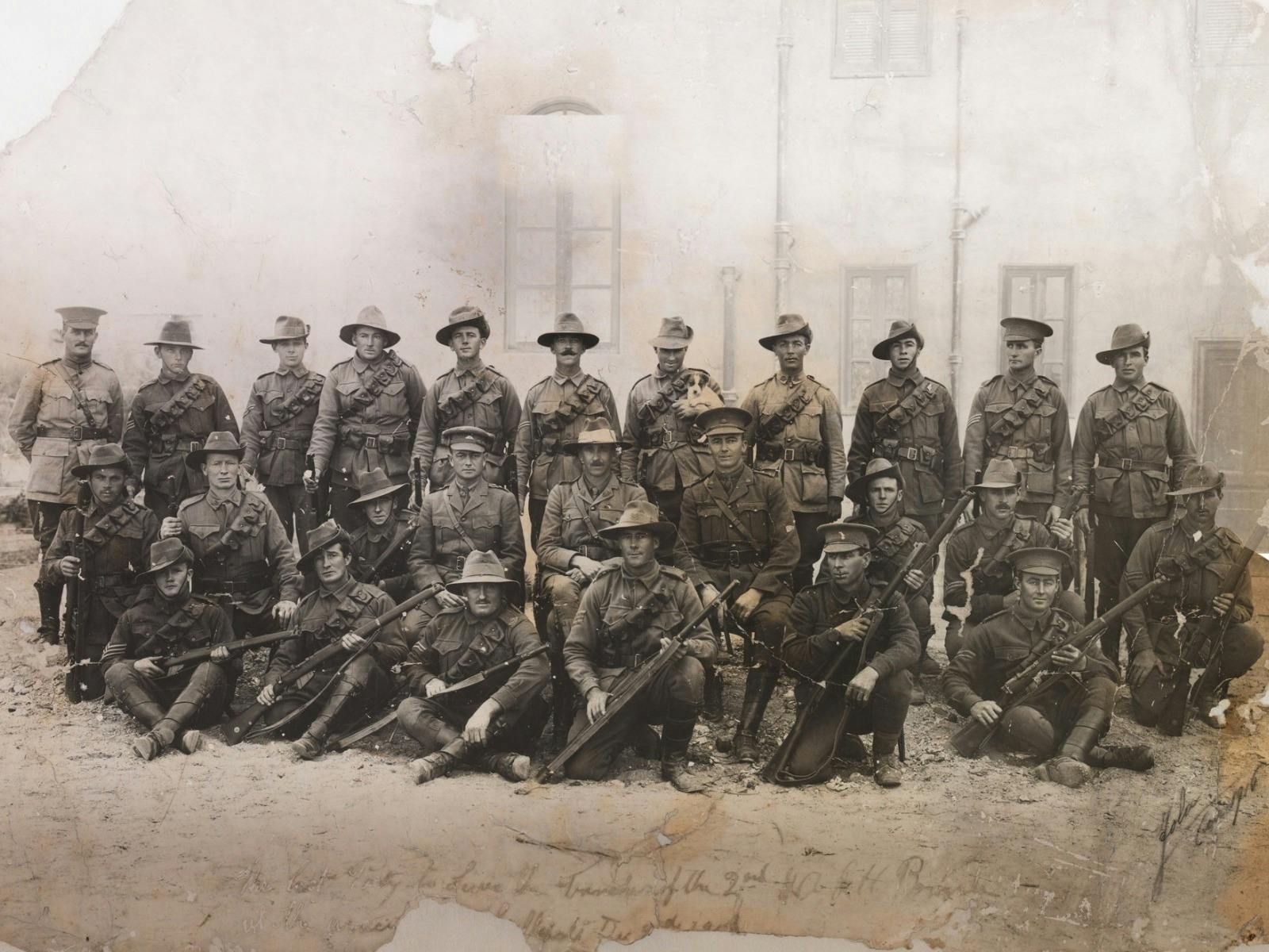 Soldiers of Gallipoli standing in two lines