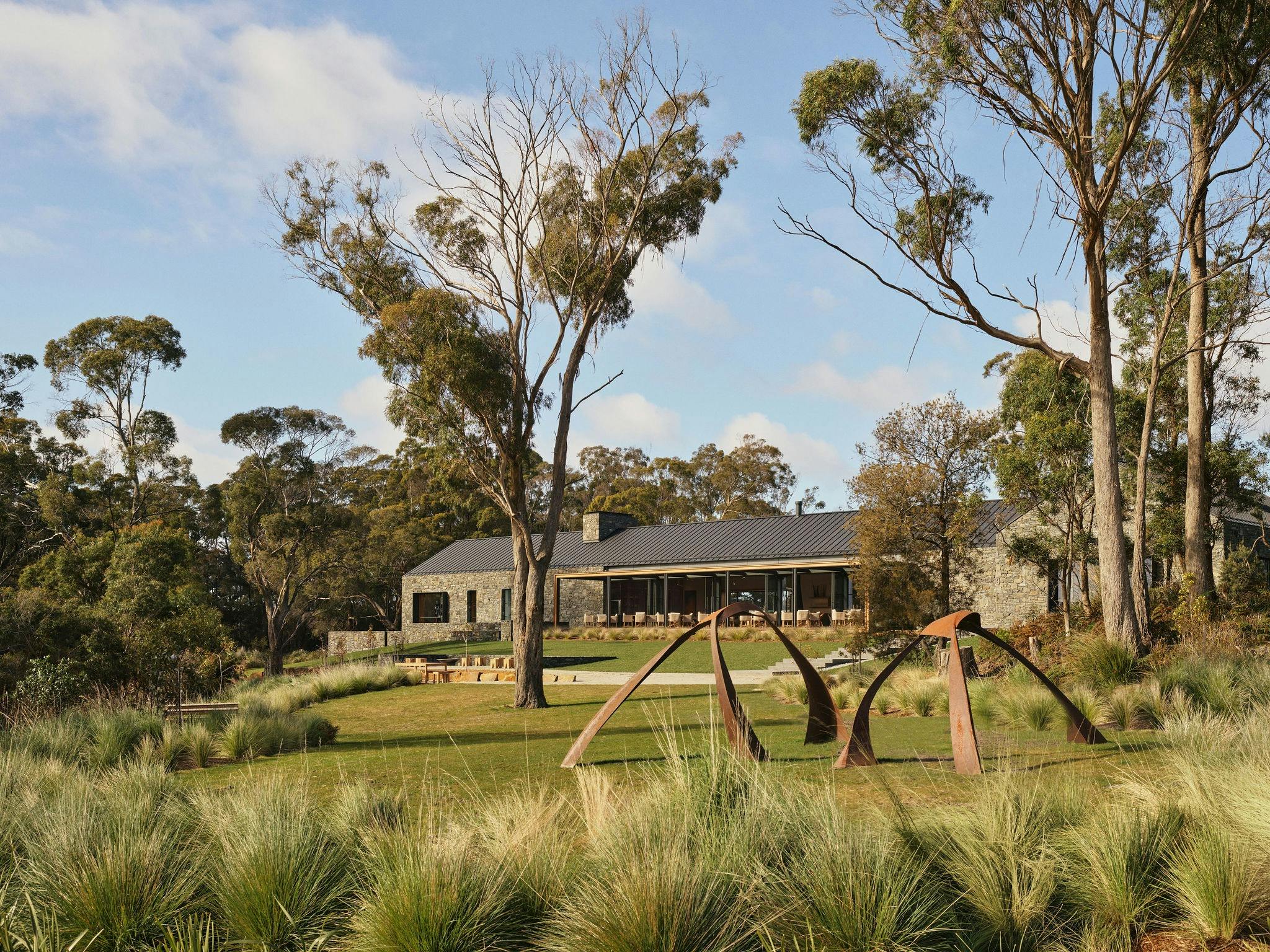 Winery and Restaurant building surrounded by bushland and greenery