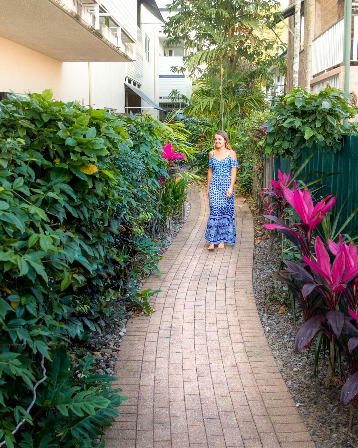 Pathway surrounded by tropical gardens