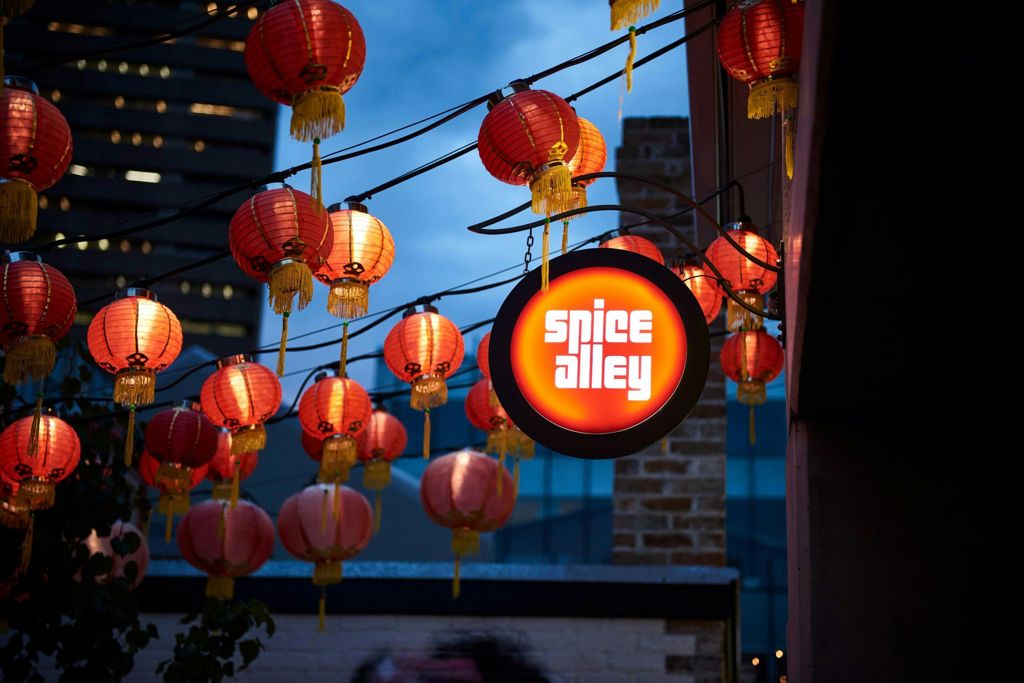 Chinese lanterns adorning Spice Alley, Chippendale