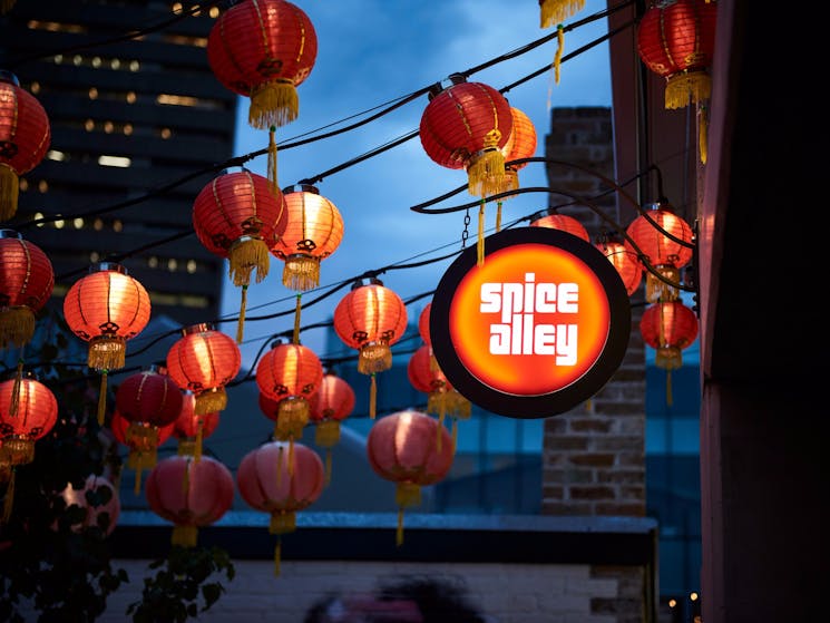 Chinese lanterns adorning Spice Alley, Chippendale