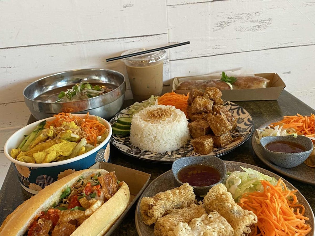A table full of Vietnamese dishes A table full of Vietnamese dishes