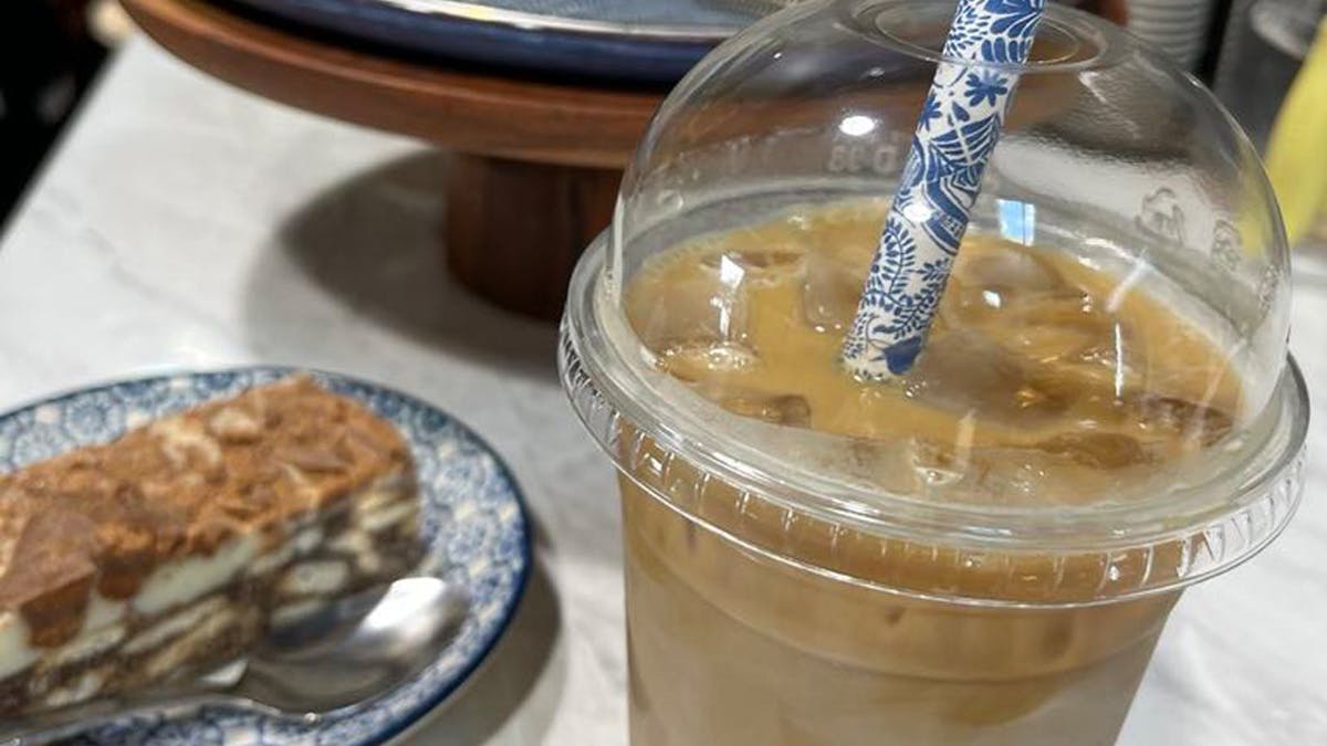 Iced coffee and slice Iced coffee and slice