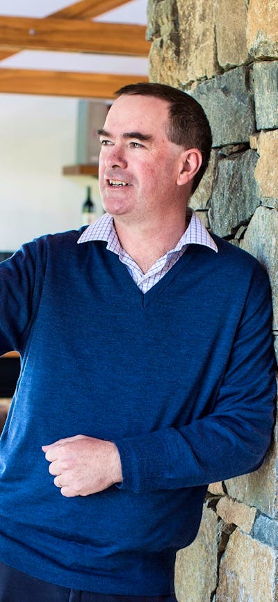 Winemaker Tim Kirk with a glass of red wine