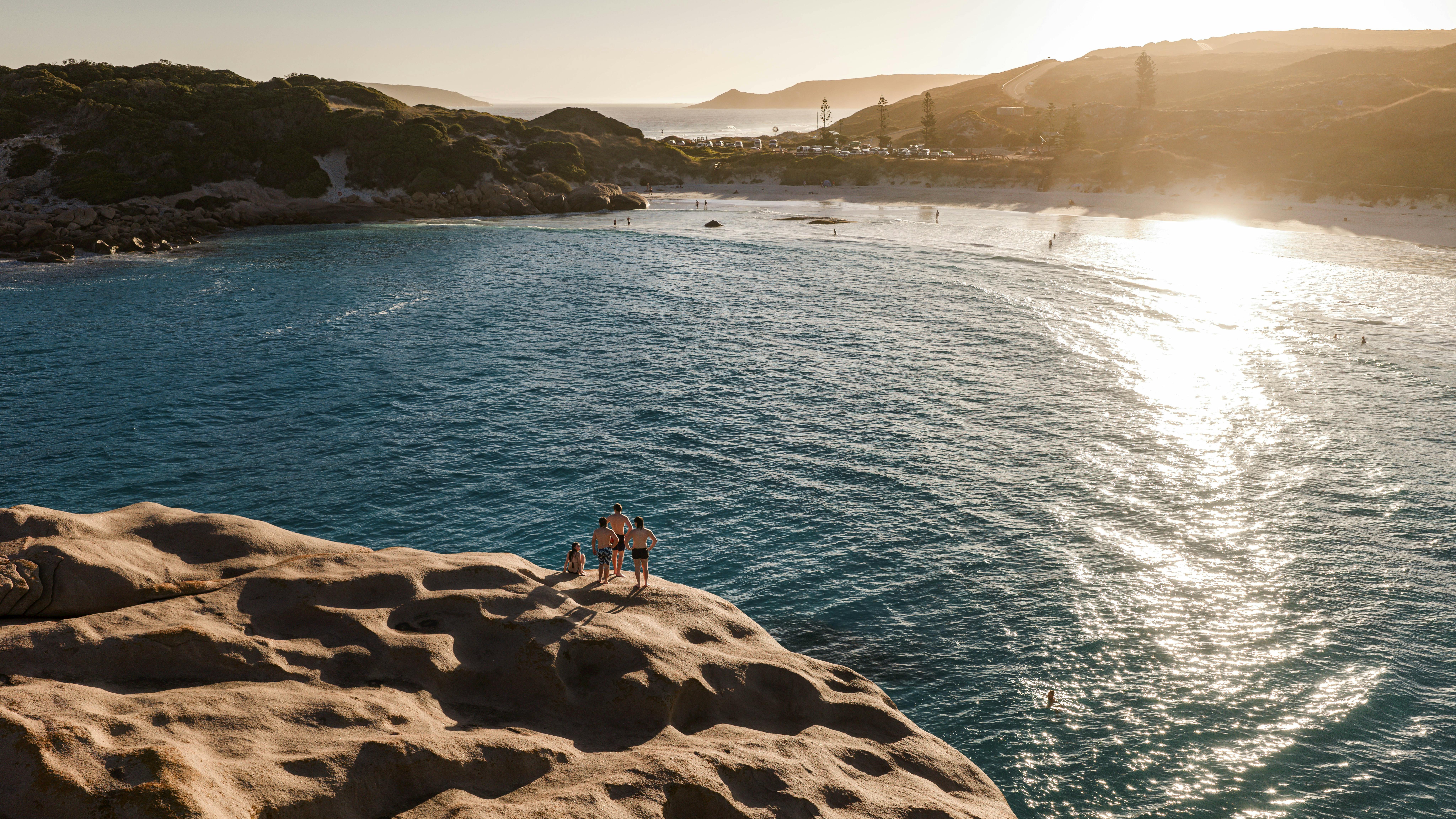 Drone shot of twilight beach