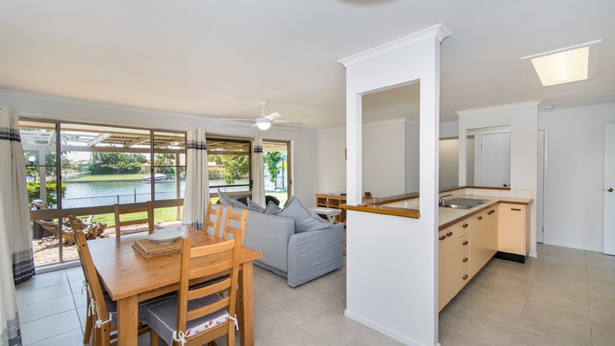 Living area with canal views