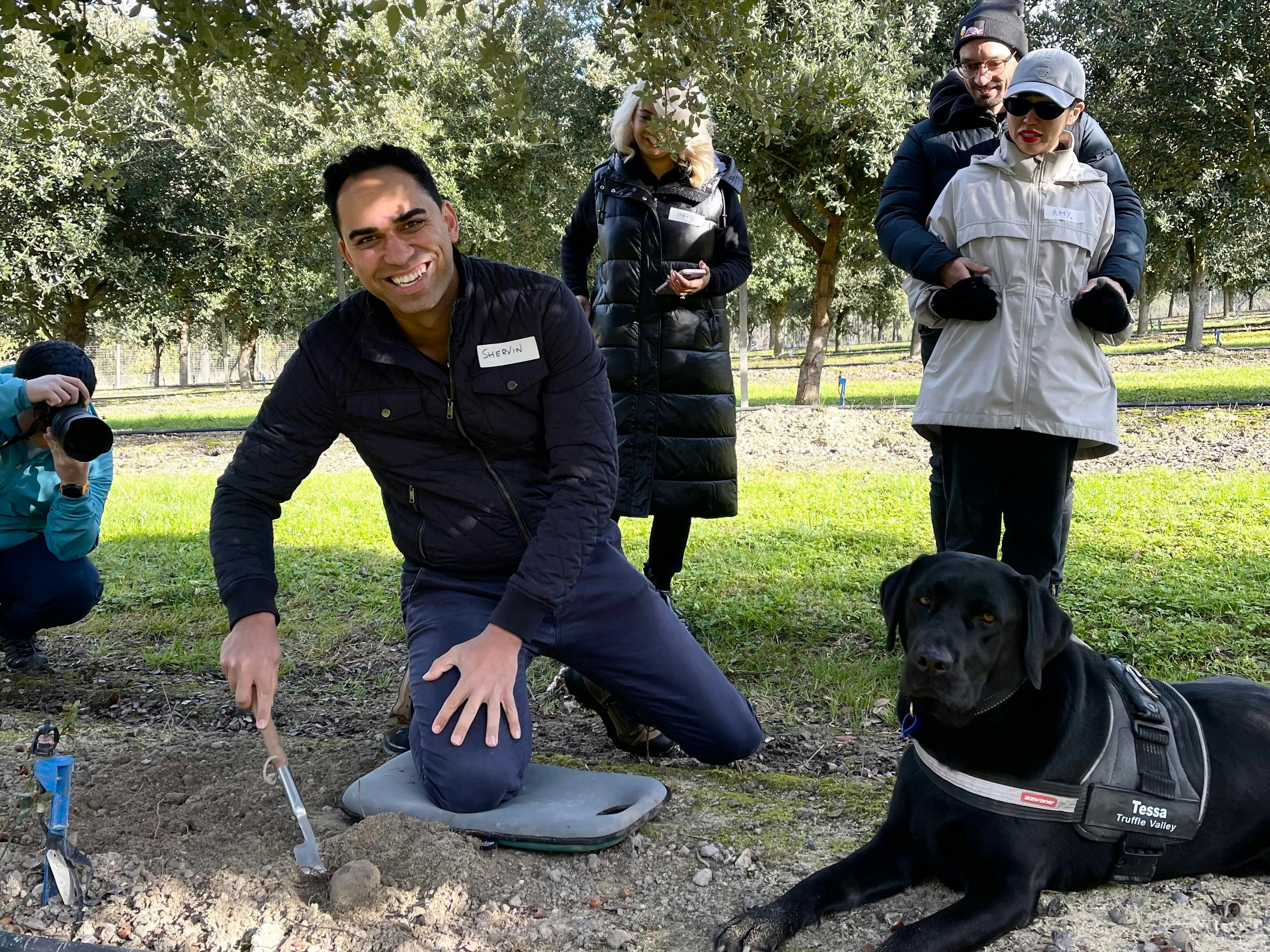 Truffle Hunting guest harvesting a perfect black winter truffle