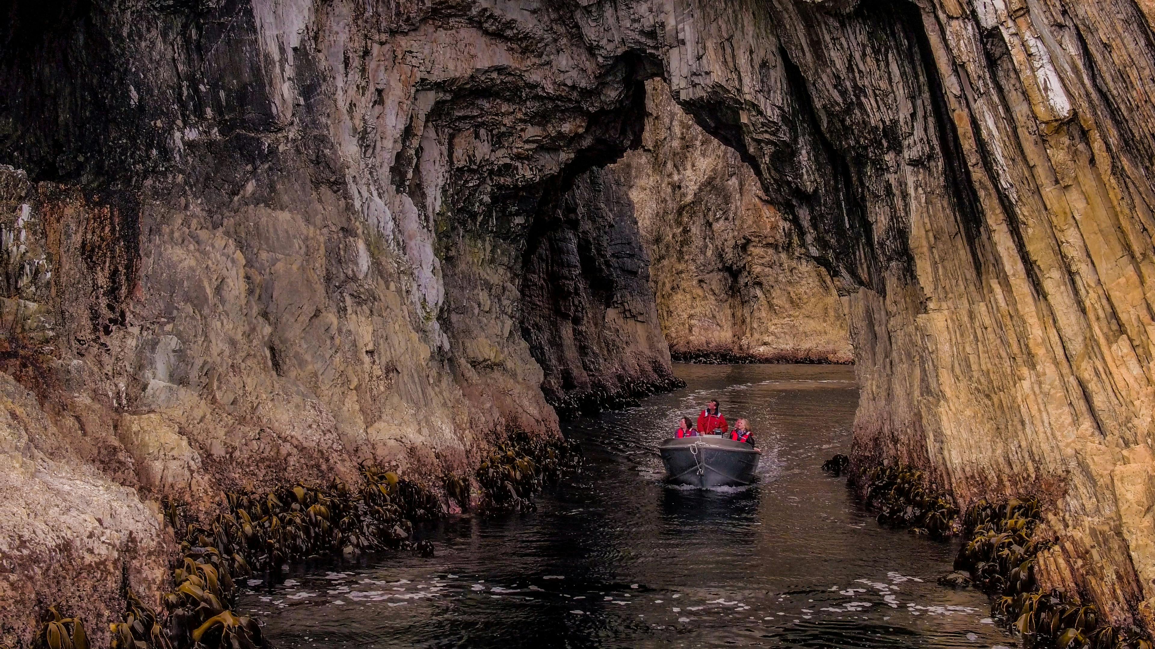 Travel through a network of sea caves