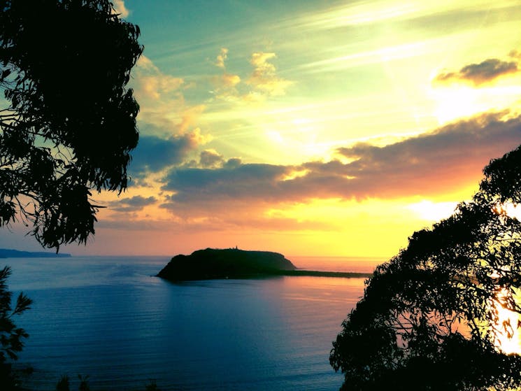 Barrenjoey headland and Pittwater at sunrise after a kayak and bushwalk,